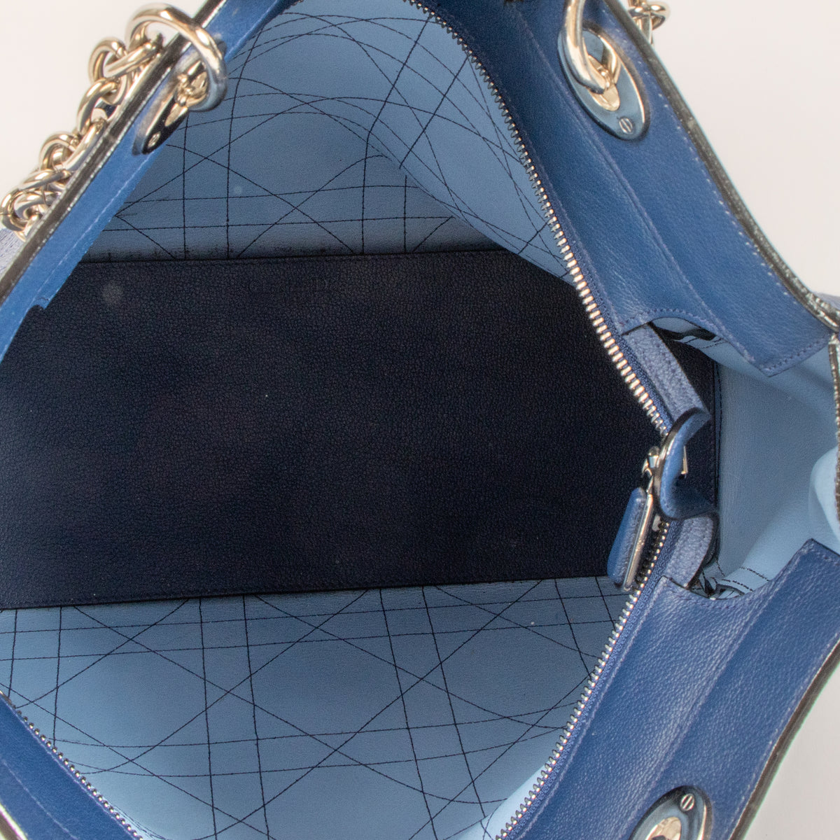 Shop this authentic Christian Dior Blue Cannage UltraDior Medium Tote Bag pre-loved on Labellov.com