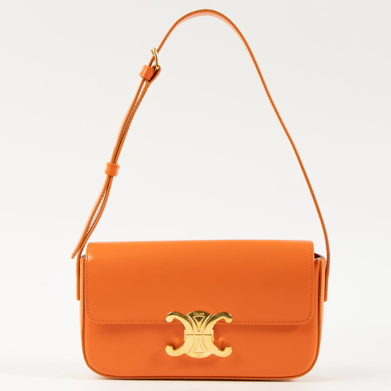 Shop this authentic Celine Orange Shiny Calfskin Claude Shoulder Bag pre-loved on Labellov.com