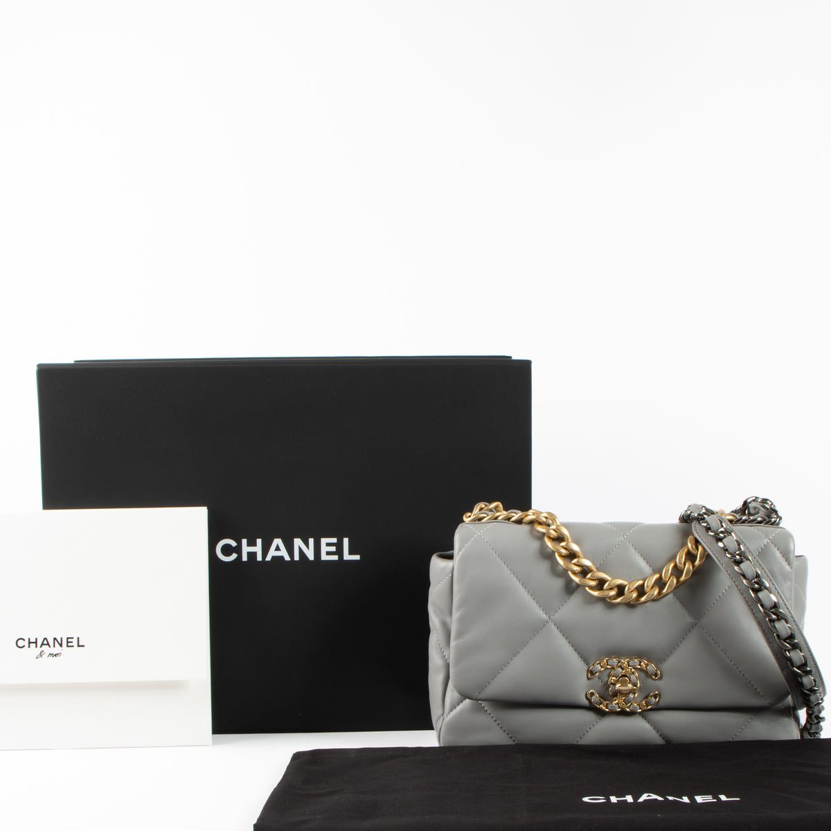 Shop the authentic Chanel Grey Small Chanel 19 Bag second hand on Labellov.com!