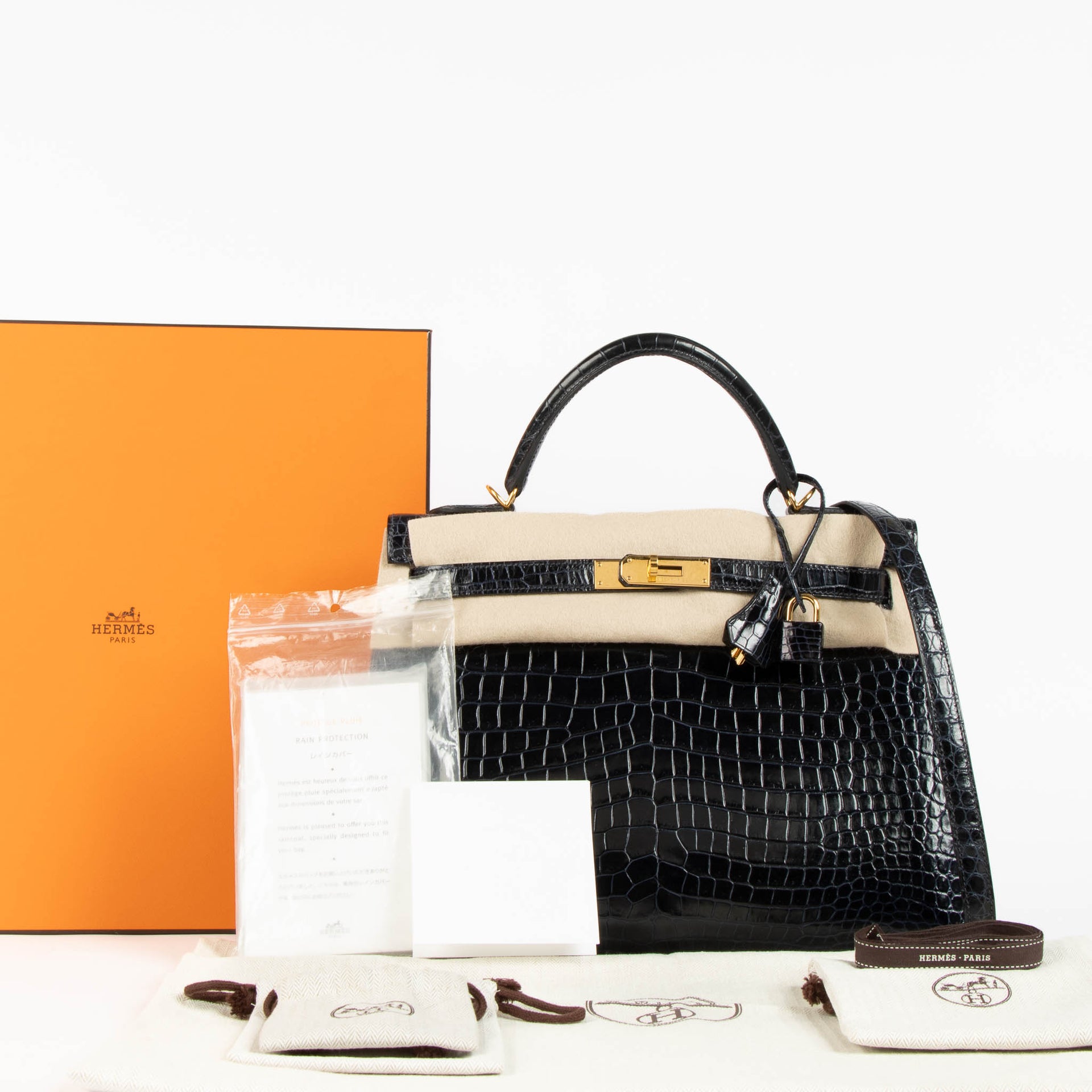 Hermès Kelly 28 Bleu Nuit Crocodile Porosus GHW