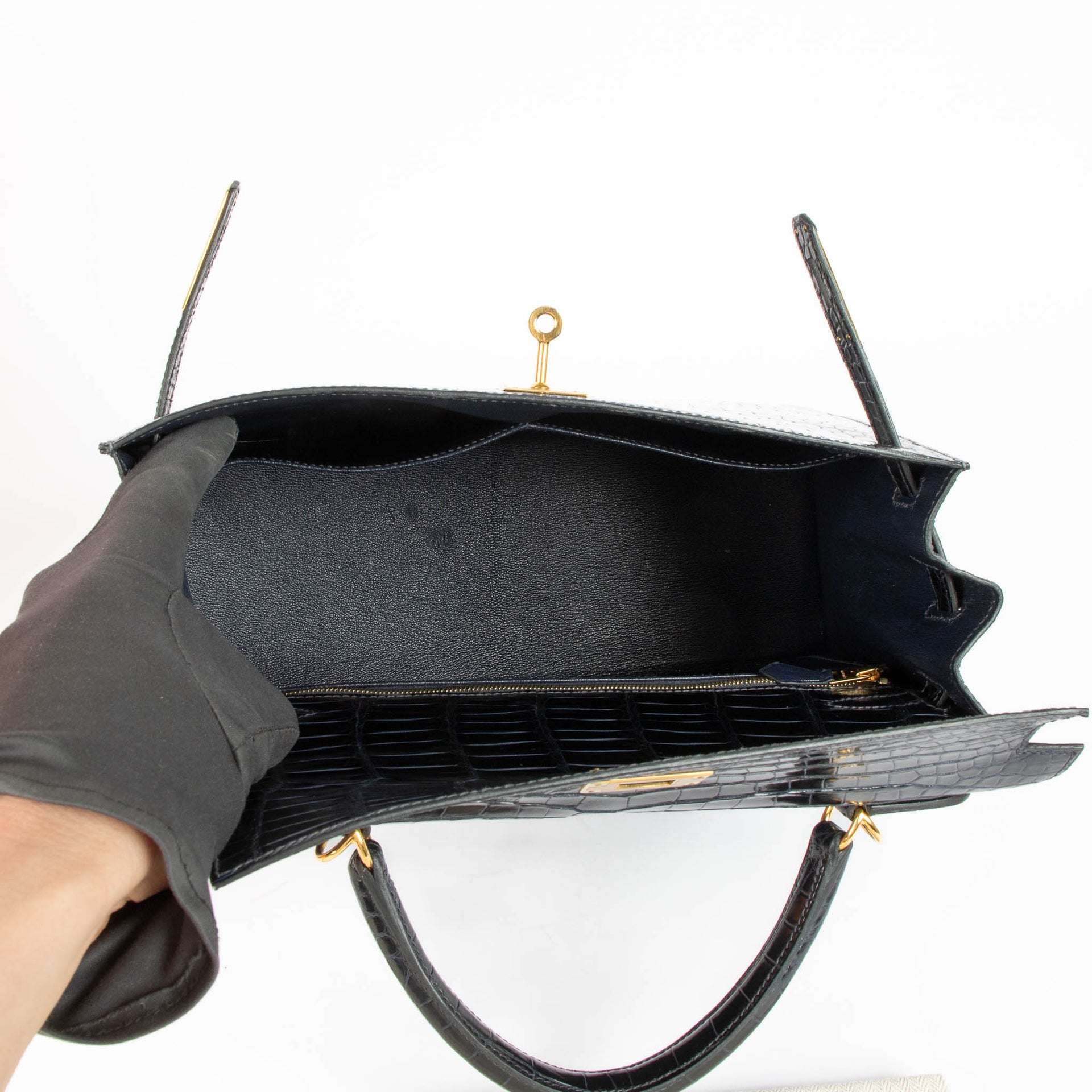 Hermès Kelly 28 Bleu Nuit Crocodile Porosus GHW