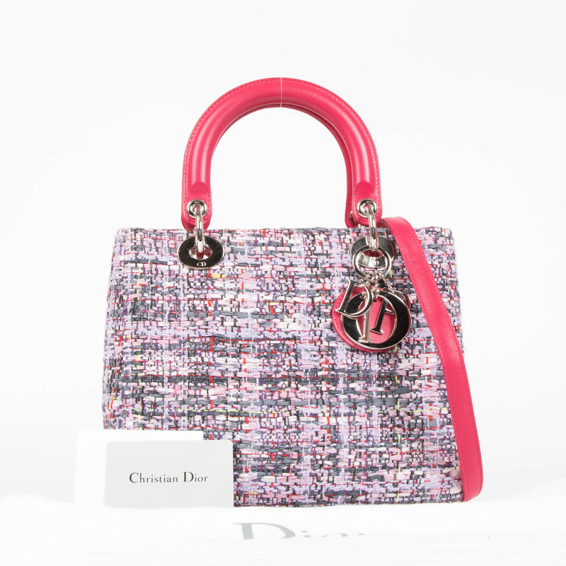 Christian Dior Pink Tweed Medium Lady Dior Bag