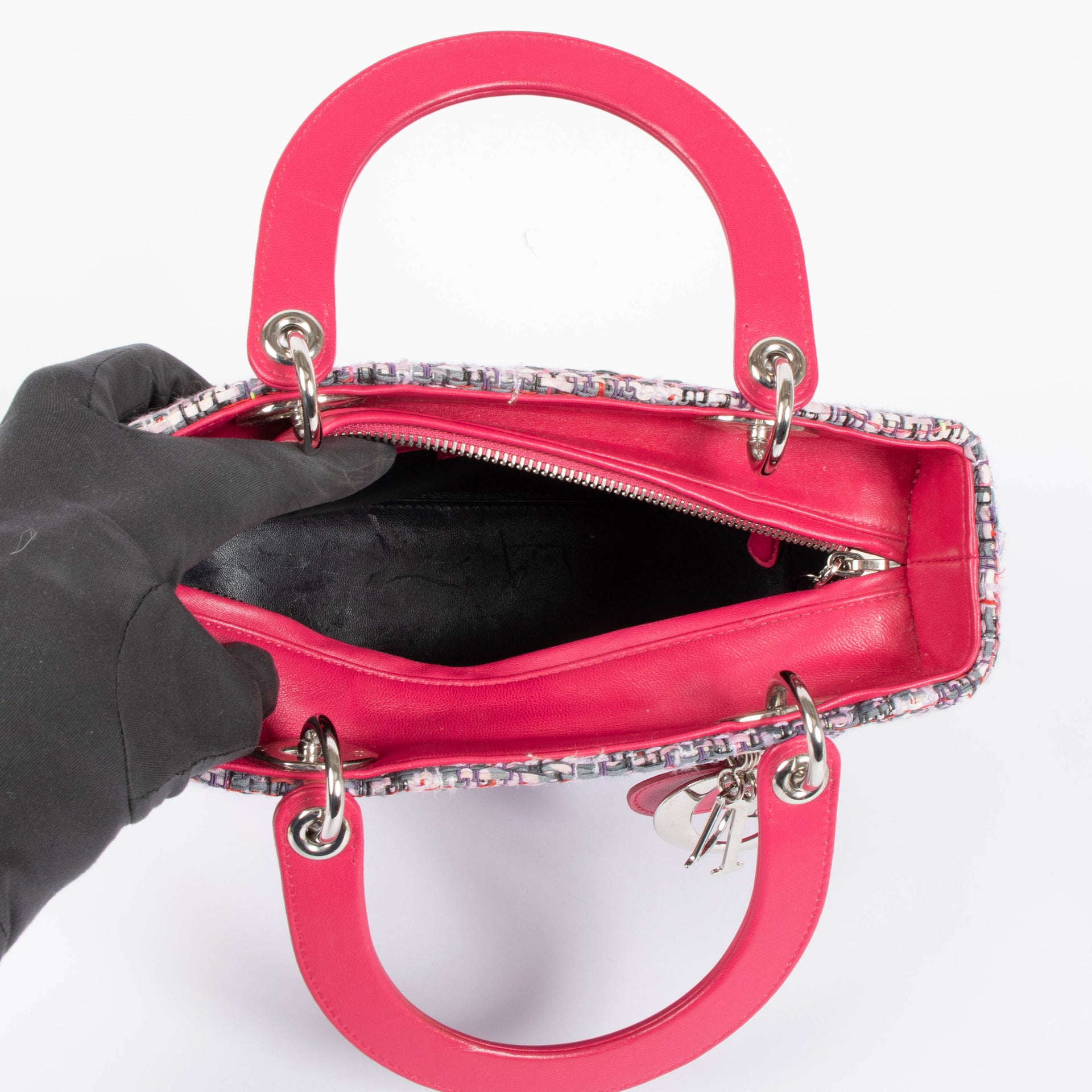 Christian Dior Pink Tweed Medium Lady Dior Bag