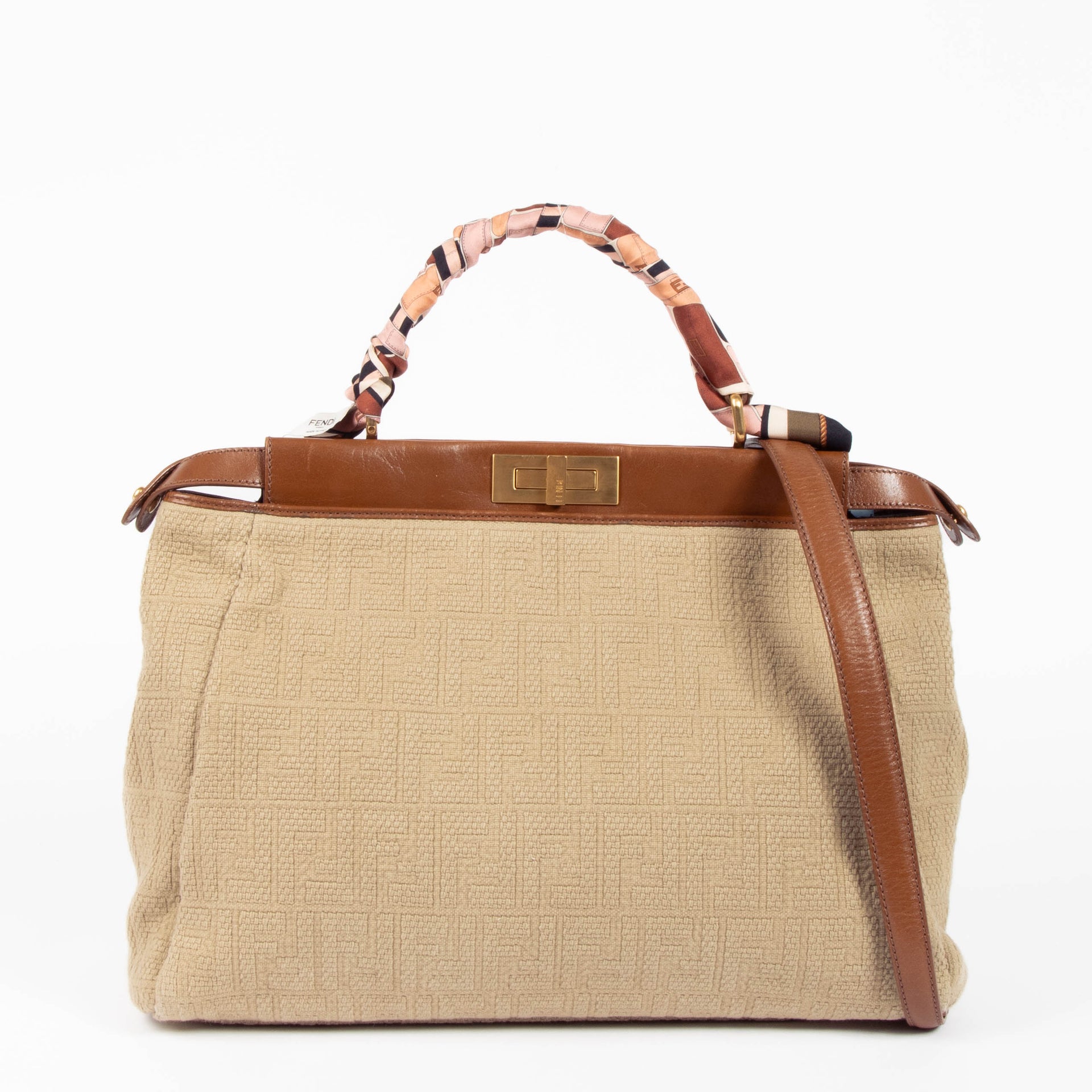 Fendi Beige FF Knit Large Peekaboo Bag