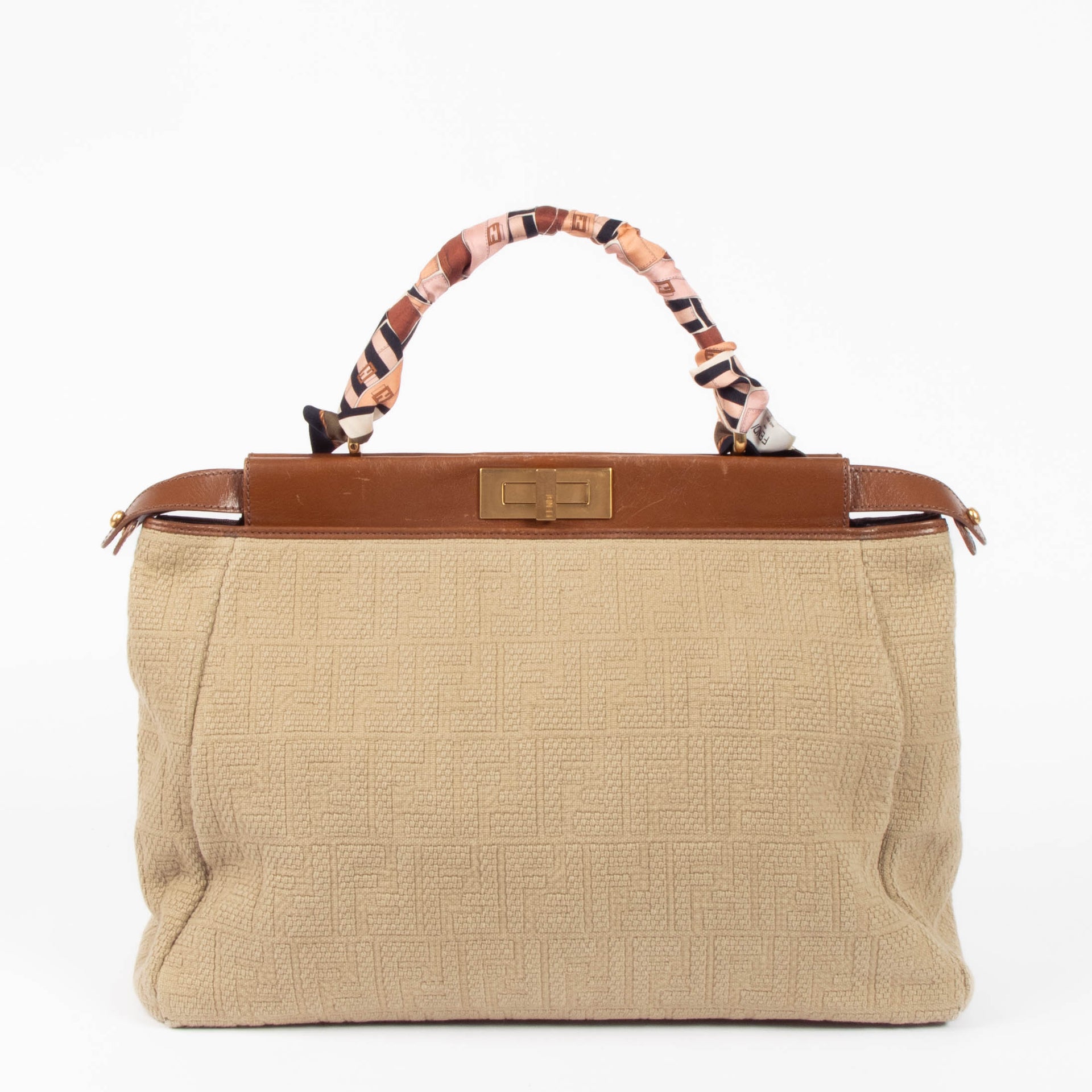 Fendi Beige FF Knit Large Peekaboo Bag