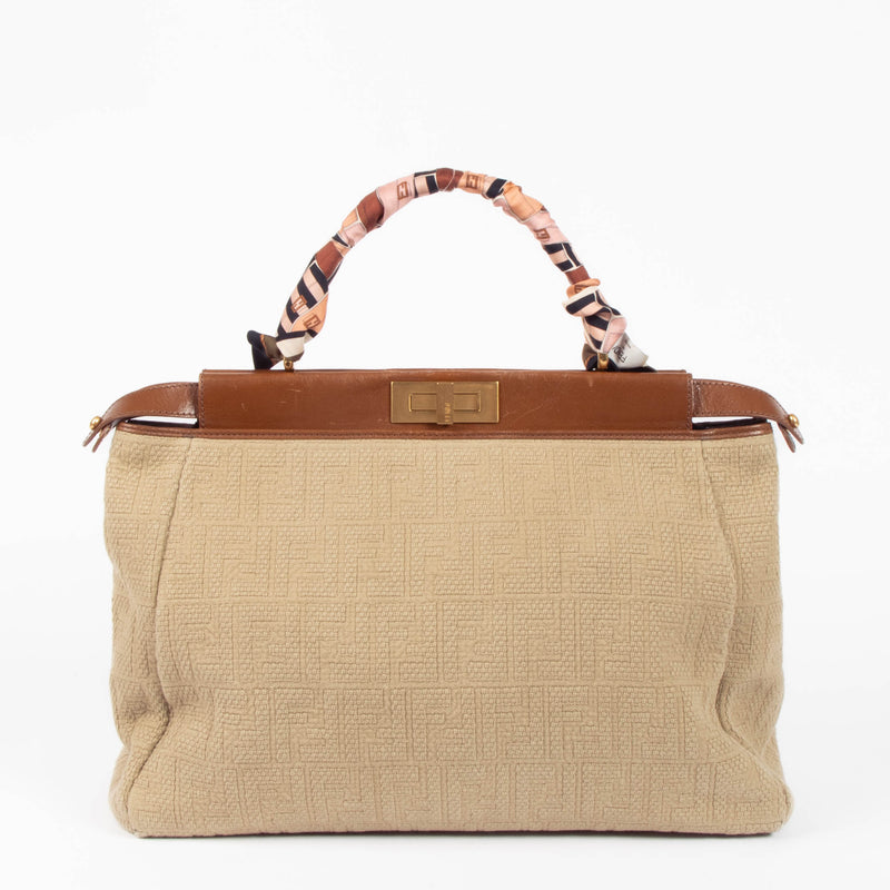 Fendi Beige FF Knit Large Peekaboo Bag