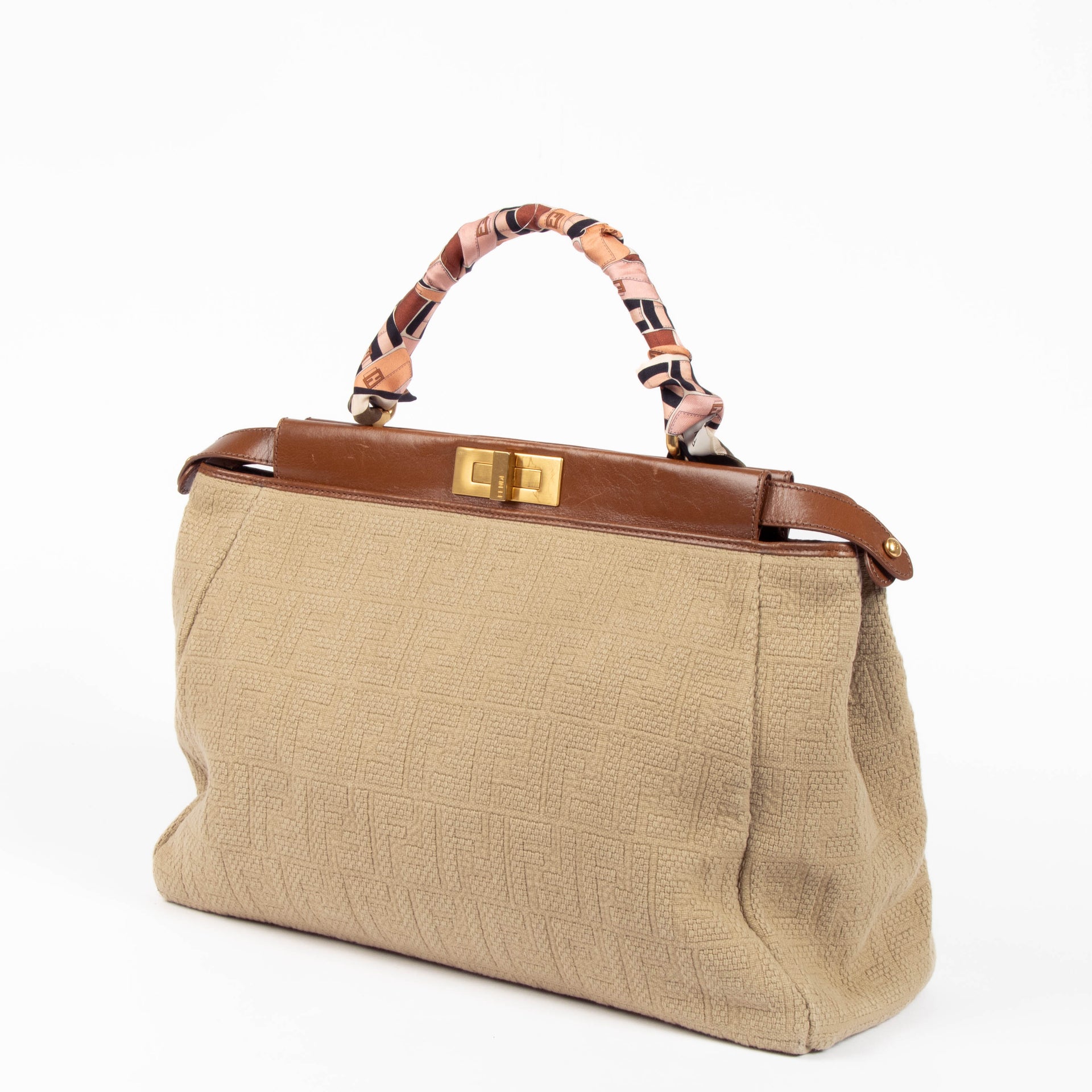 Fendi Beige FF Knit Large Peekaboo Bag