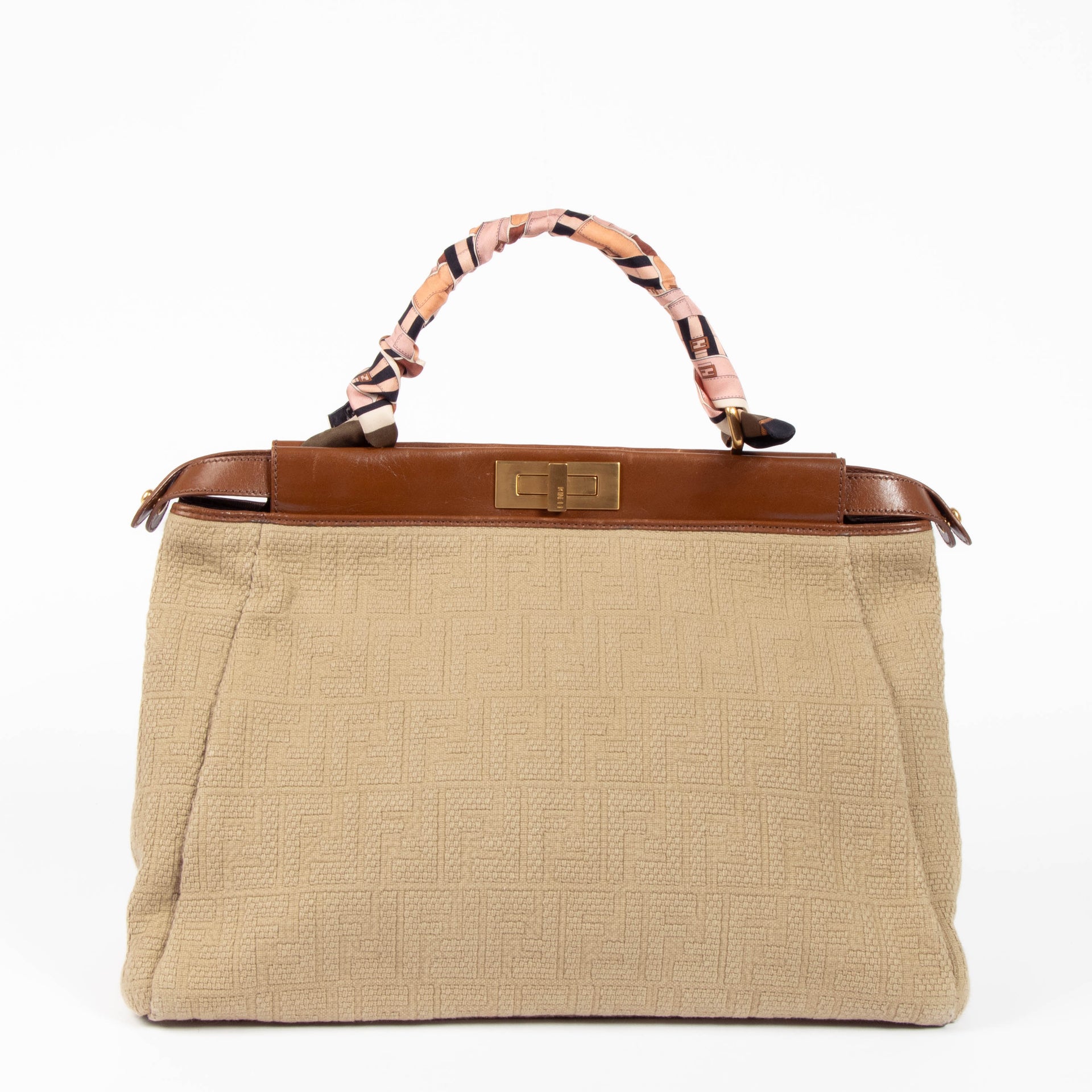Fendi Beige FF Knit Large Peekaboo Bag