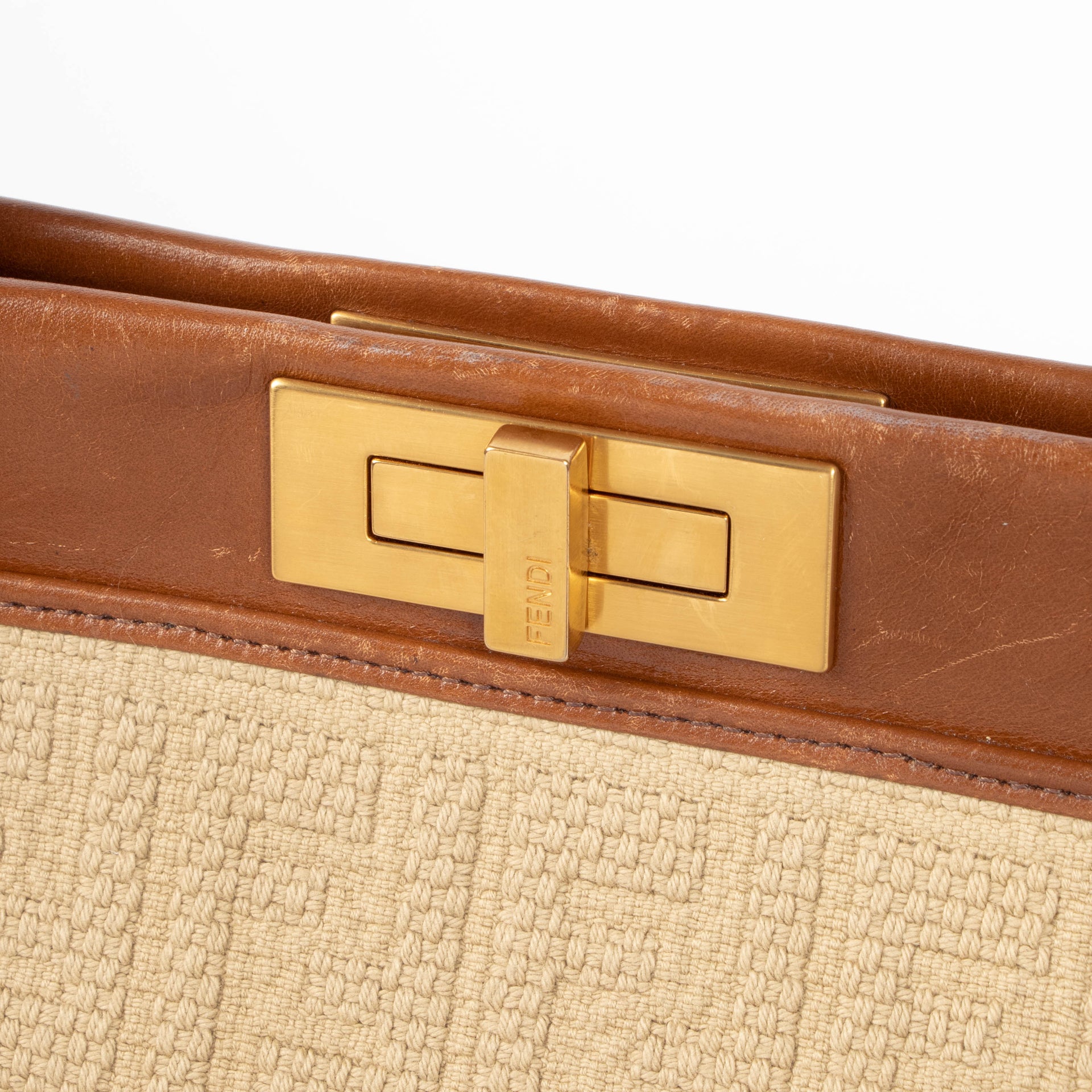 Fendi Beige FF Knit Large Peekaboo Bag