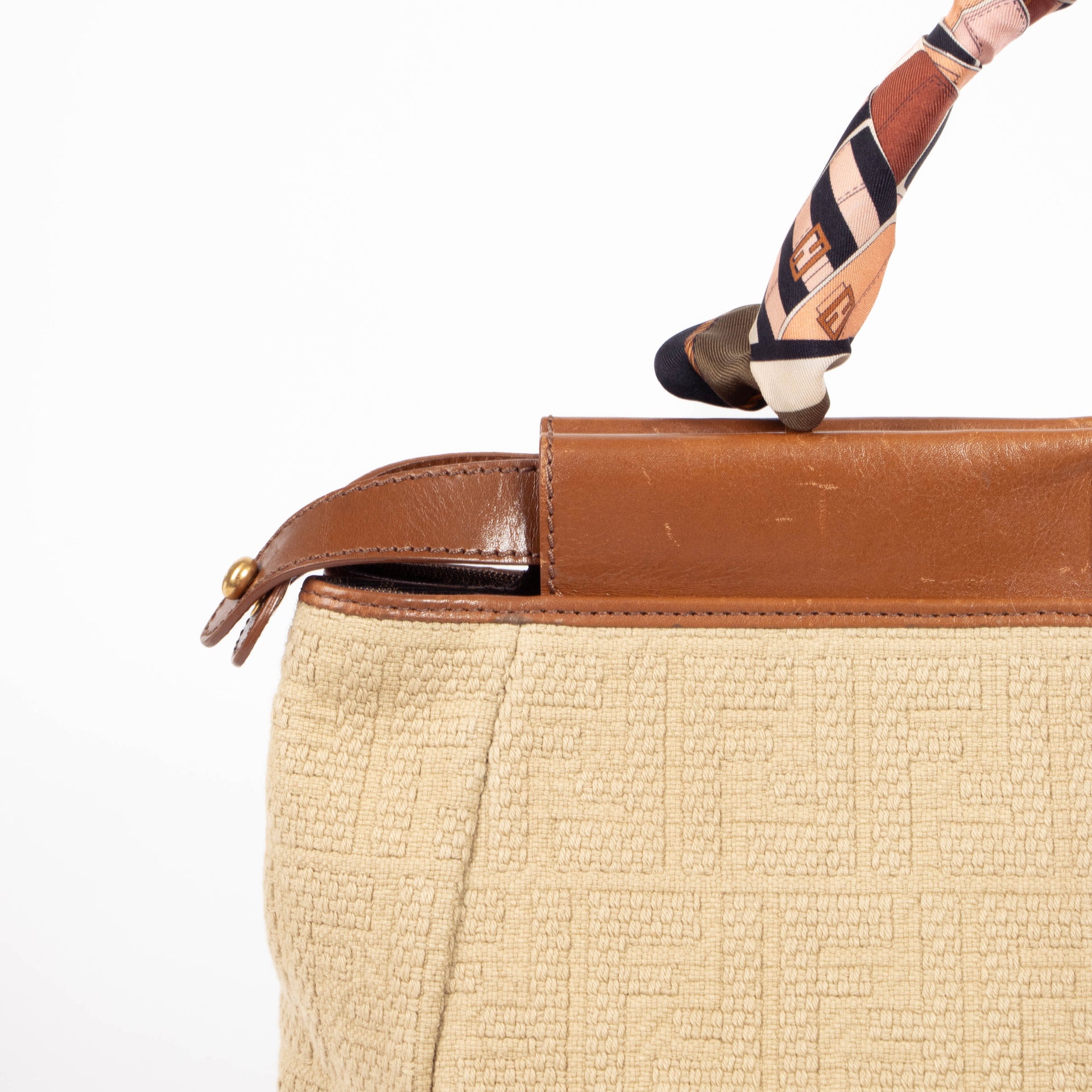 Fendi Beige FF Knit Large Peekaboo Bag