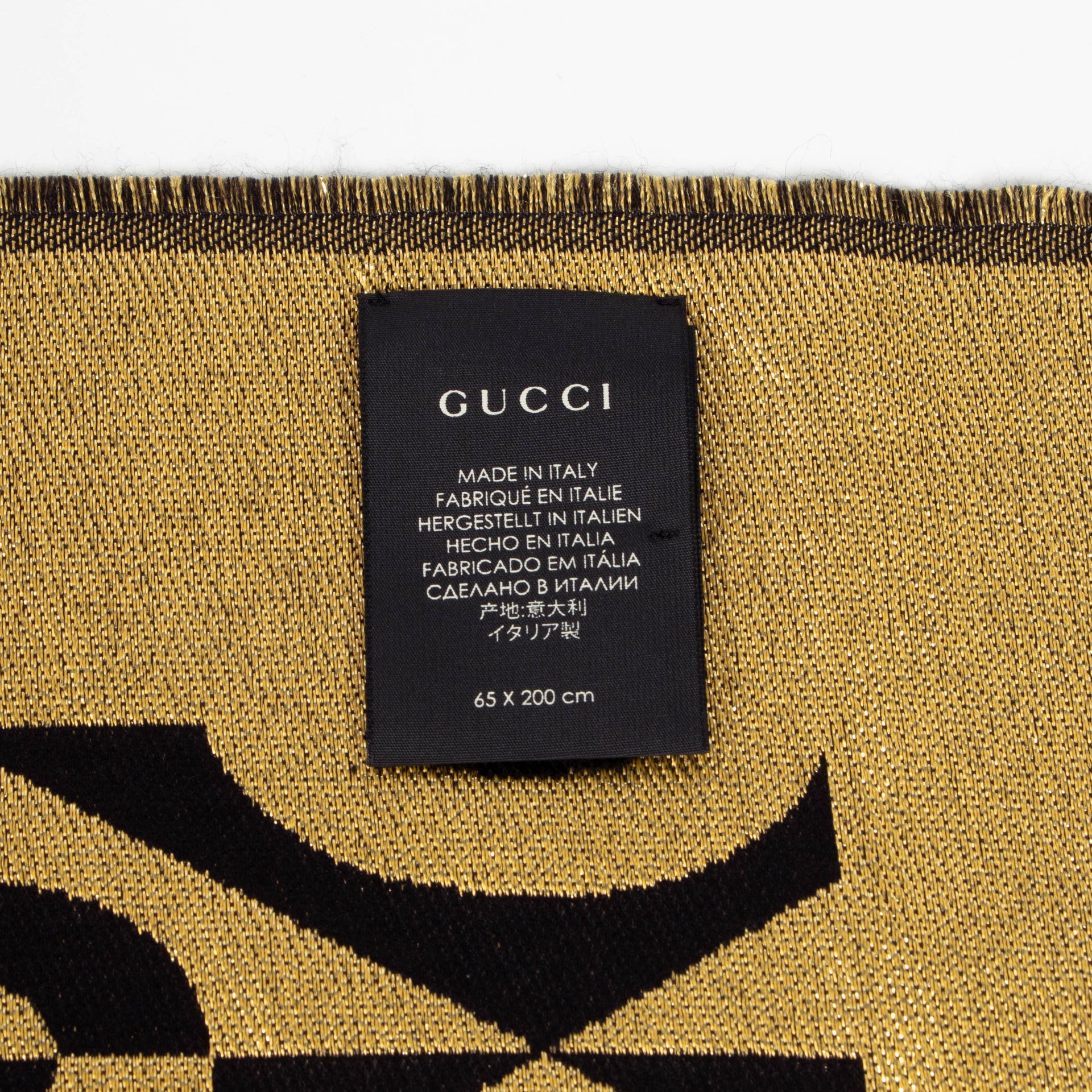 Gucci Black/Gold G Rhombus Lamé Wool Jacquard Stole Scarf
