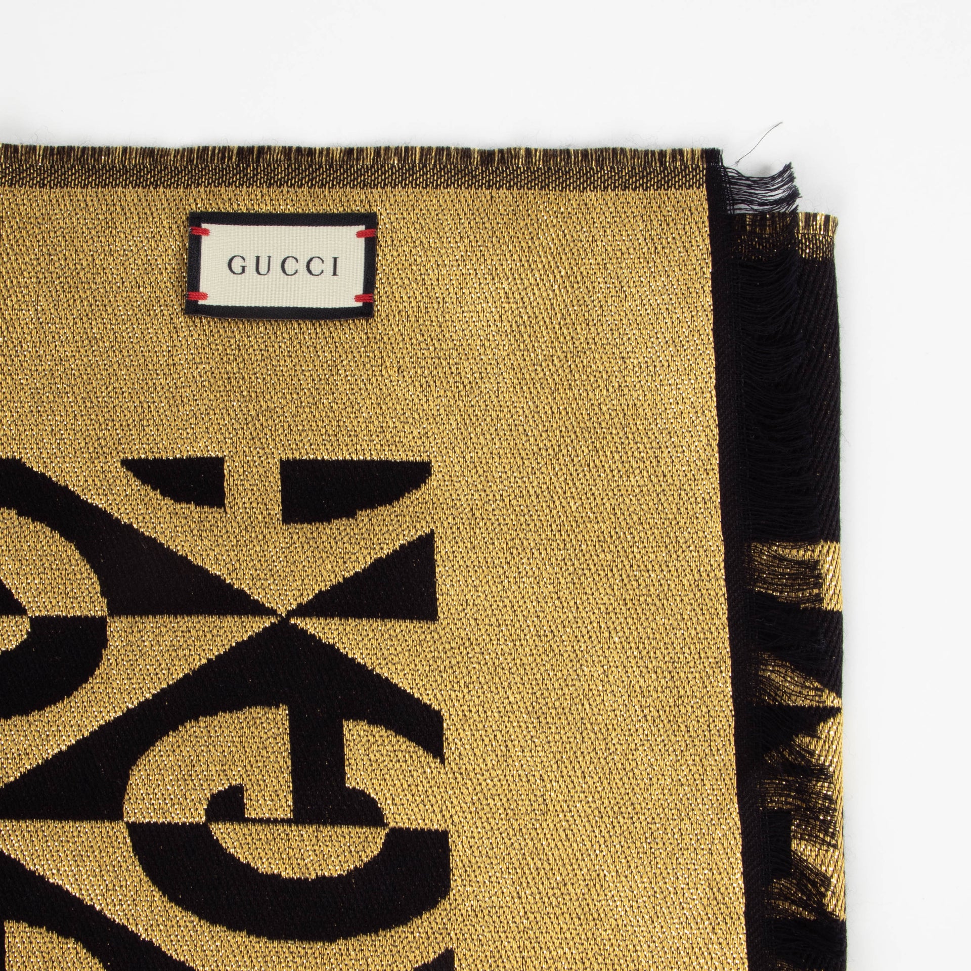 Gucci Black/Gold G Rhombus Lamé Wool Jacquard Stole Scarf