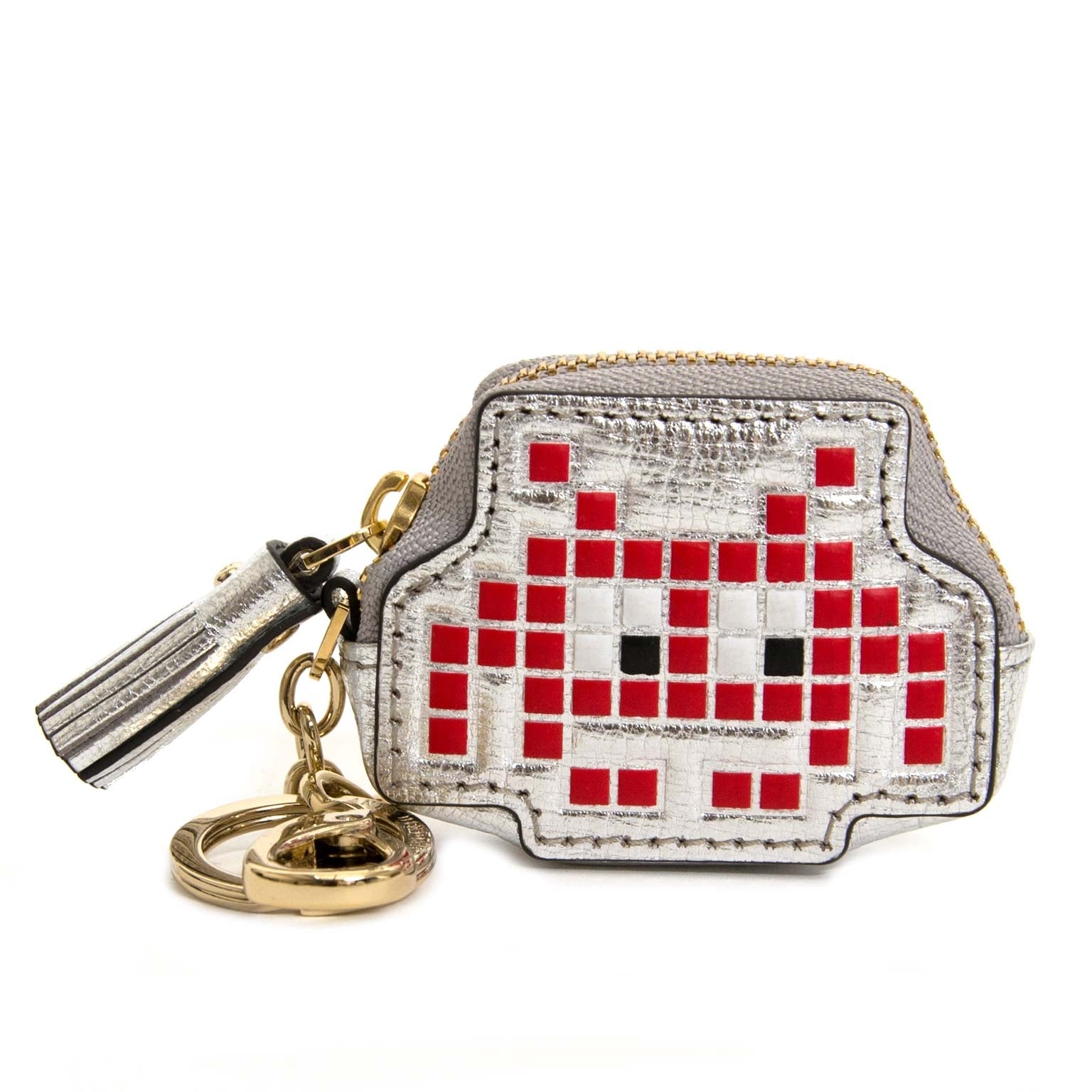 Anya Hindmarch Silver Metallic Space Coin Purse now for sale at labellov vintage fashion webshop belgium