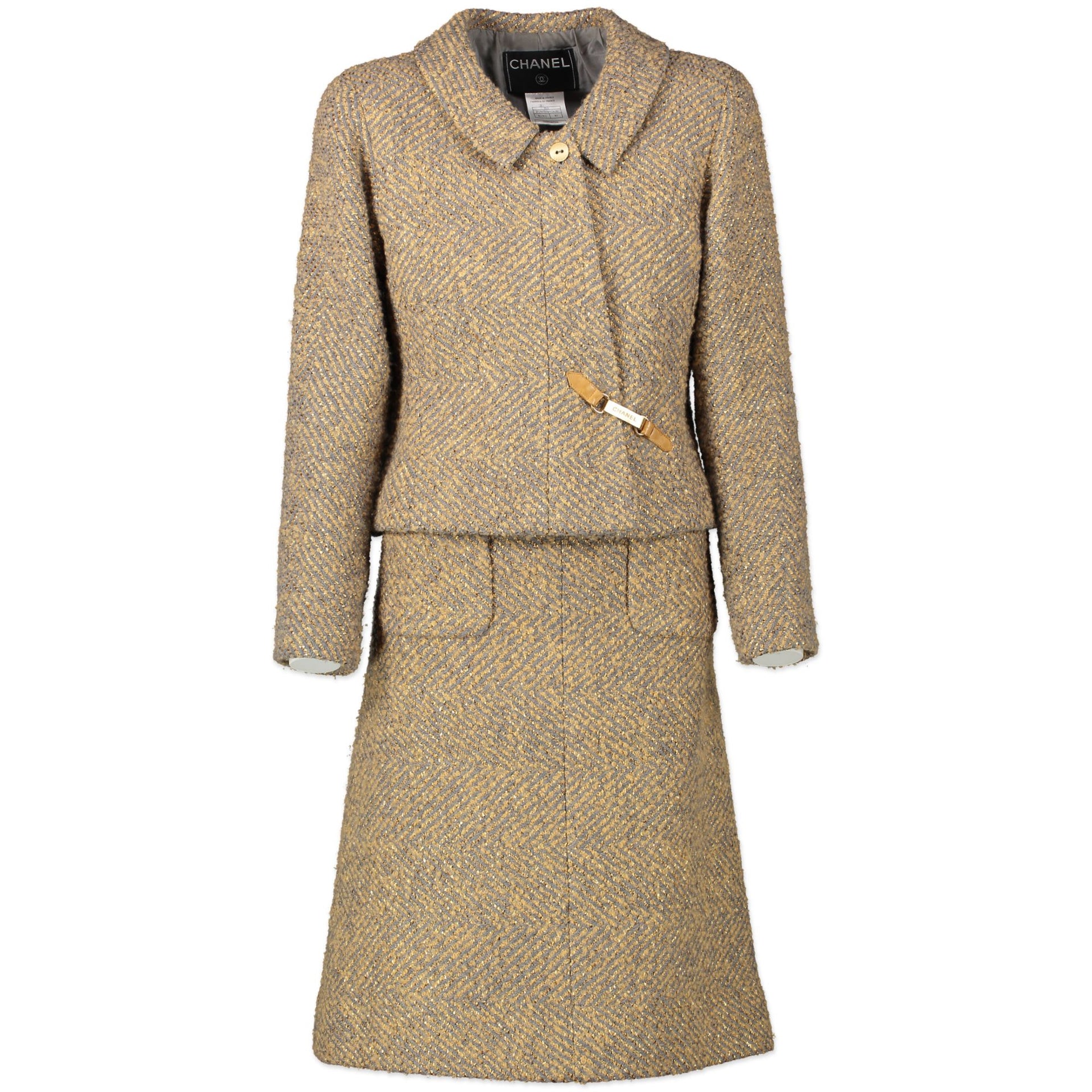 Chanel Gold-Wool-Silk Woven Suit