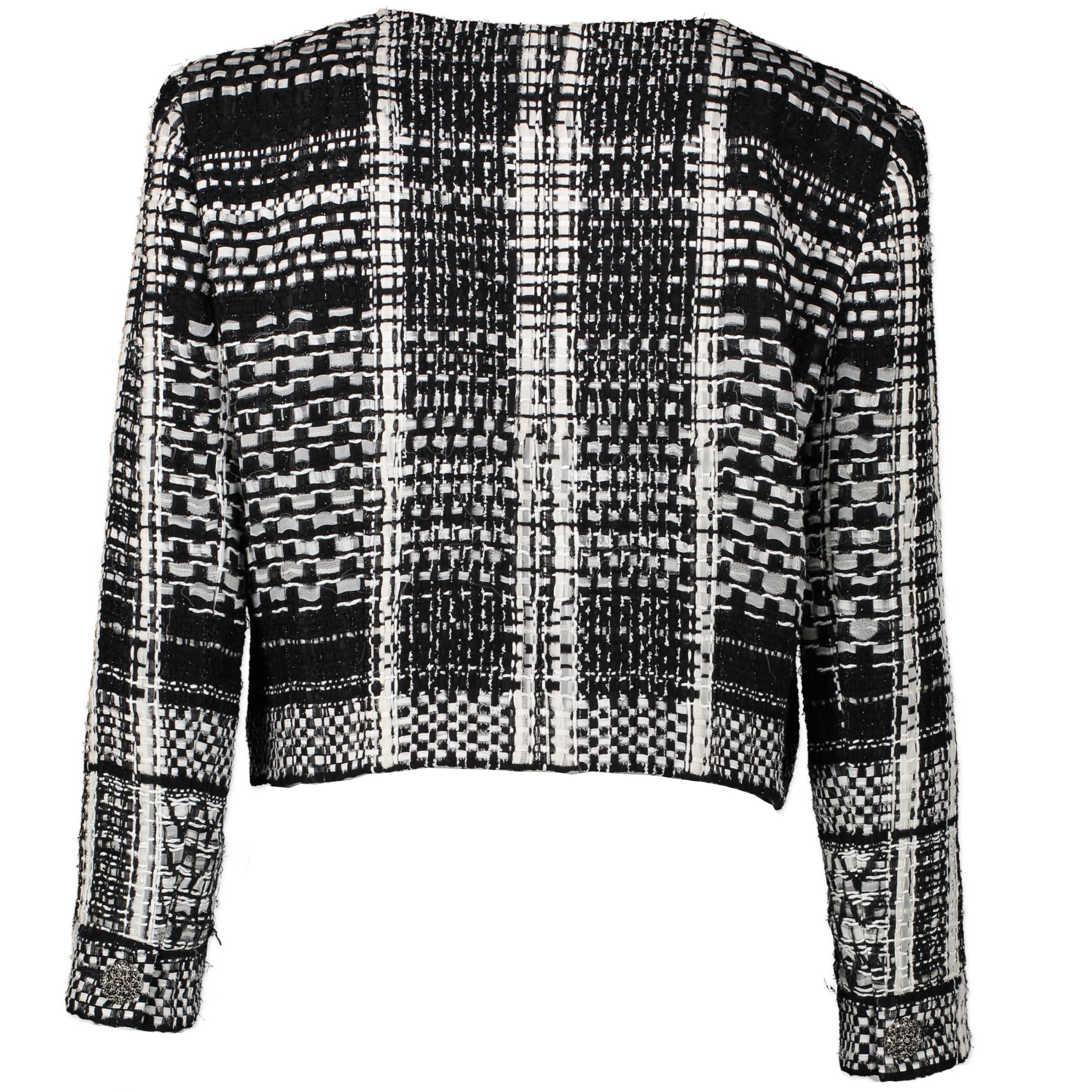 Chanel Black & White Checked Tweed Jacket - Size FR 42