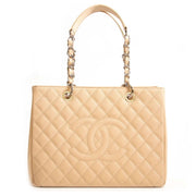 Chanel Caviar Quilted Grand Shopping Tote GST Beige Clair.