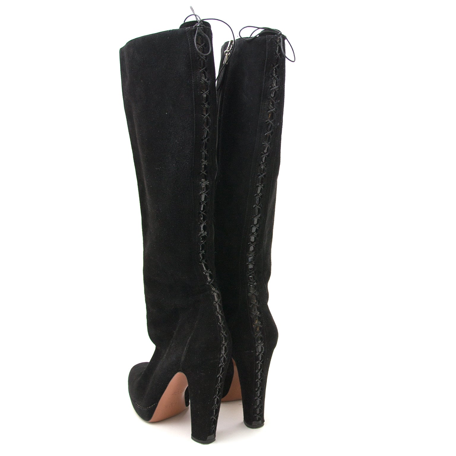 alaïa suede lace-up knee boots now for sale at labellov vintage fashion webshop belgium