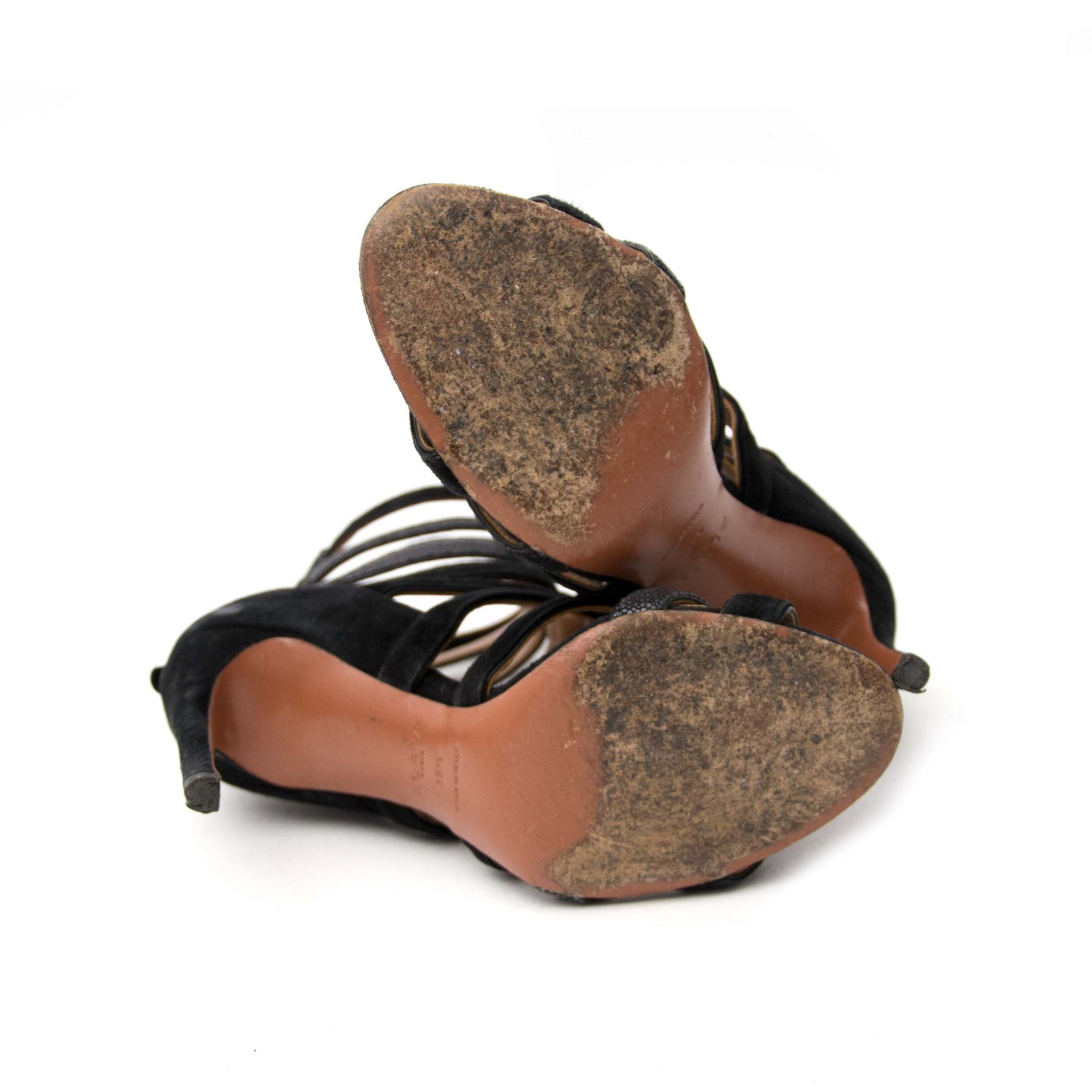 AlaÏa Paris Suede and Stingray Caged Strappy Sandals