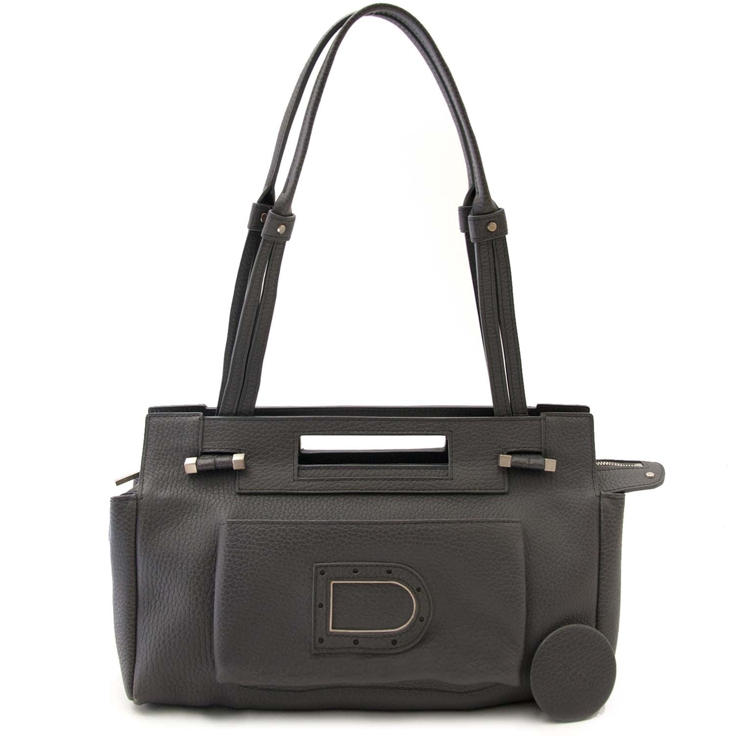 koop Delvaux Louise Grey Leather Handbag bij labellov