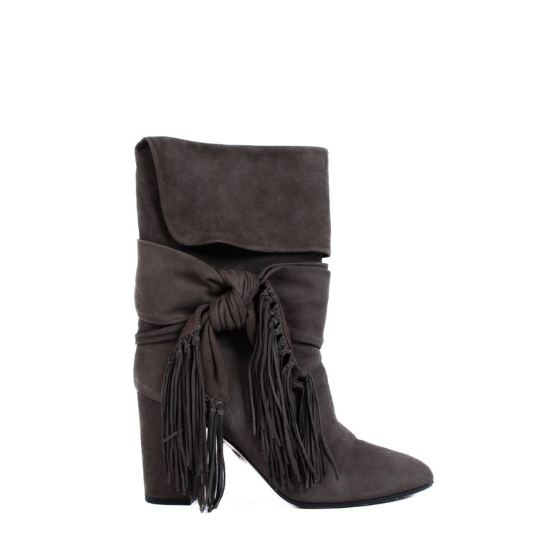 Aquazzura Fringe Tie 85 Brown Suede Boots