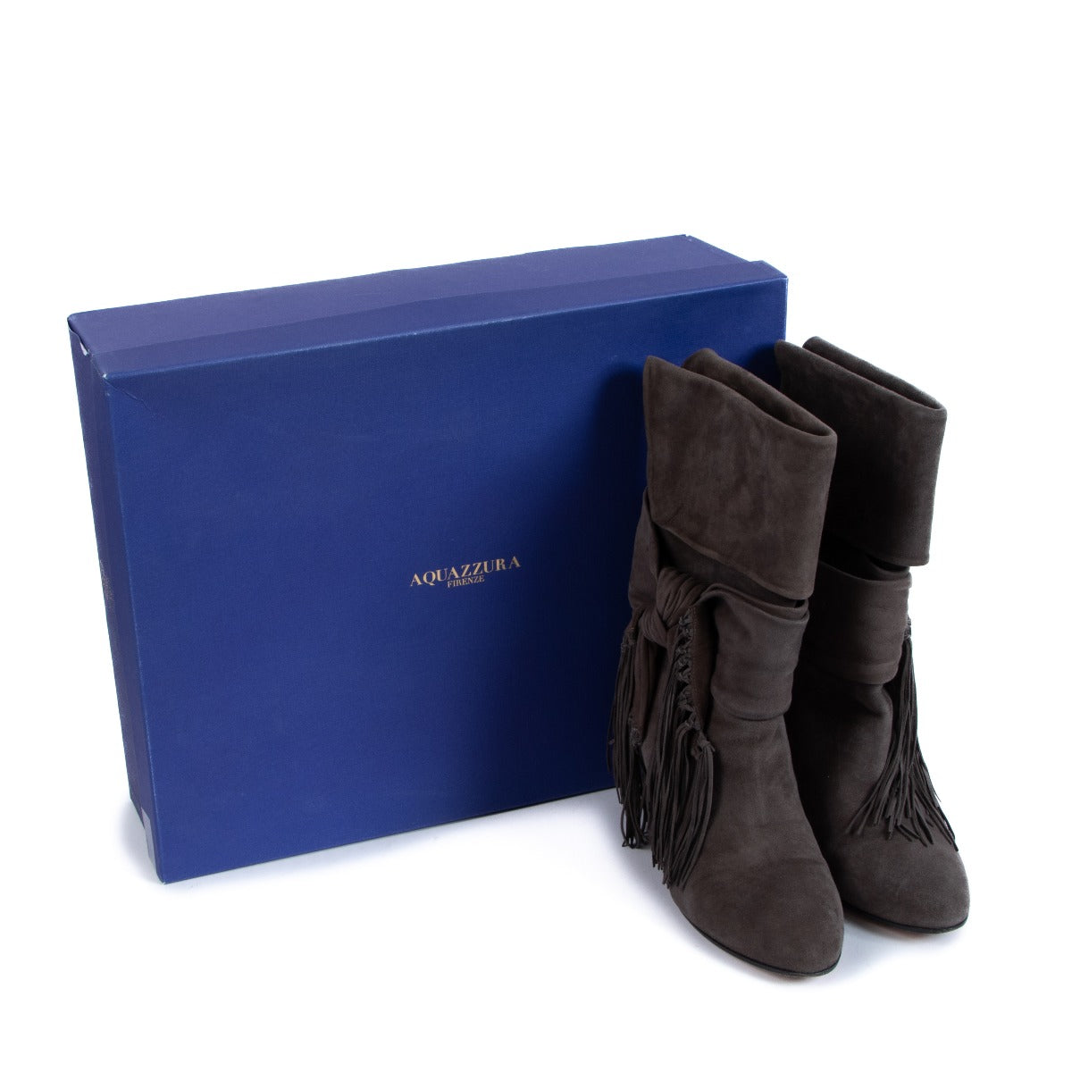 Aquazzura Fringe Tie 85 Brown Suede Boots