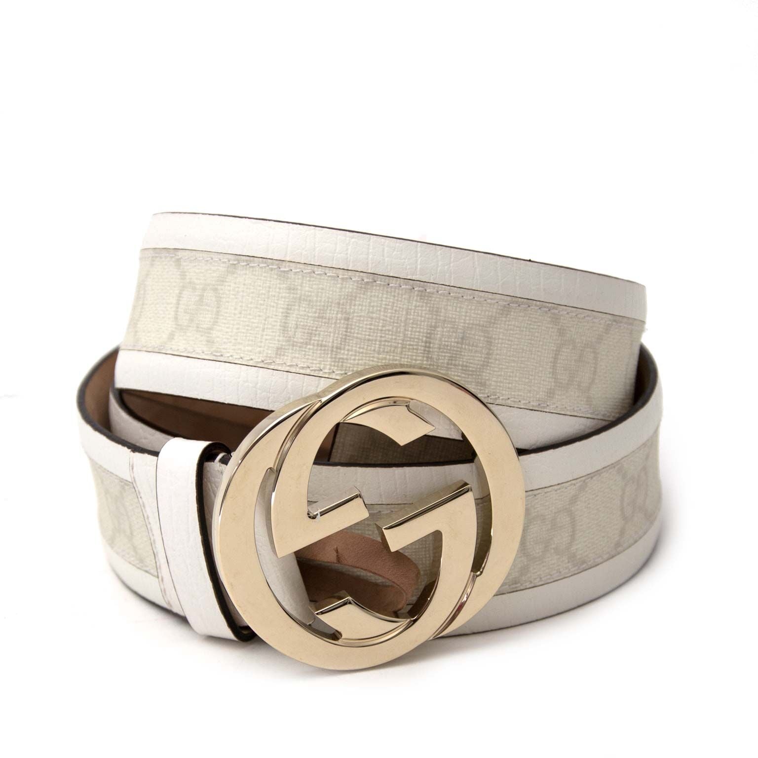 secondhand white leather gucci belt