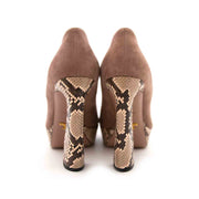 Buy fancy shoes online or in store in Antwerp, the Prada Suede and Reptile Platform Pumps, LabelLOV offers the most beautiful luxury shoes.