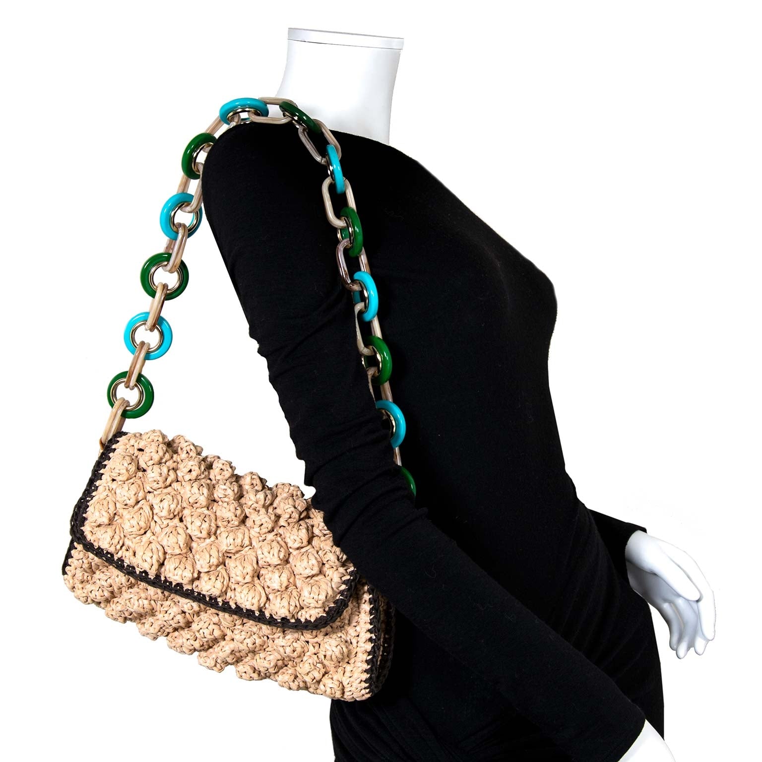 M Missoni Woven Raffia Shoulder Bag