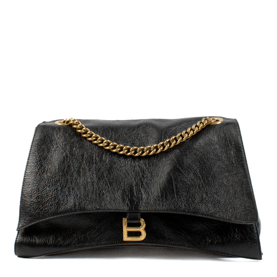 Balenciaga Black Leather Crush Large Chain Bag