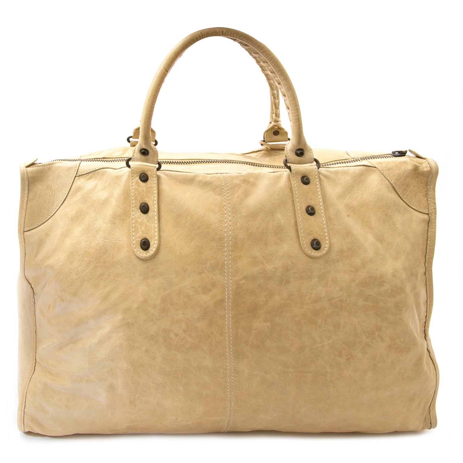 Balenciaga Beige Leather Weekender Bag for sale for the best price at Labellov