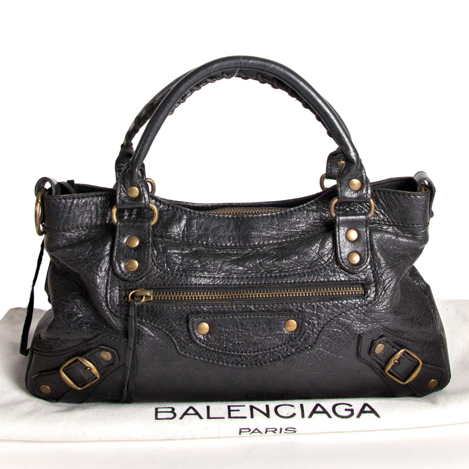 Balenciaga Black Chevre Leather Flat Stud Le Dix Lariat Bag – Labellov