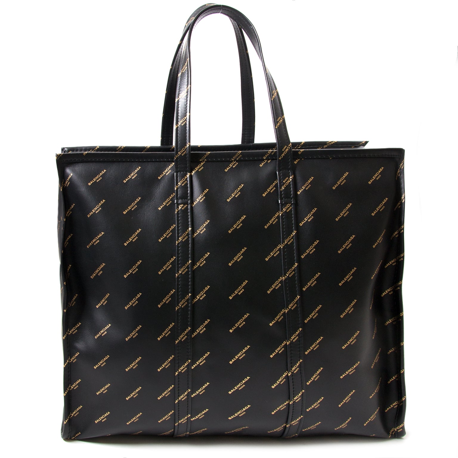 Balenciaga Large Black Gold Logo Bazar Shopper for sale online at Labellov