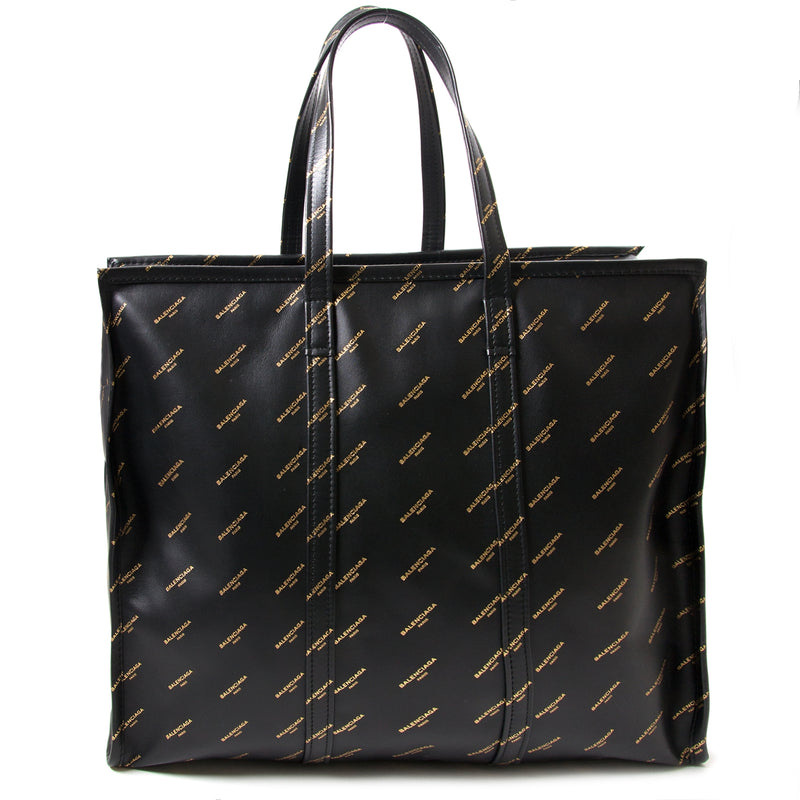 Balenciaga Large Black Gold Logo Bazar Shopper for sale online at Labellov
