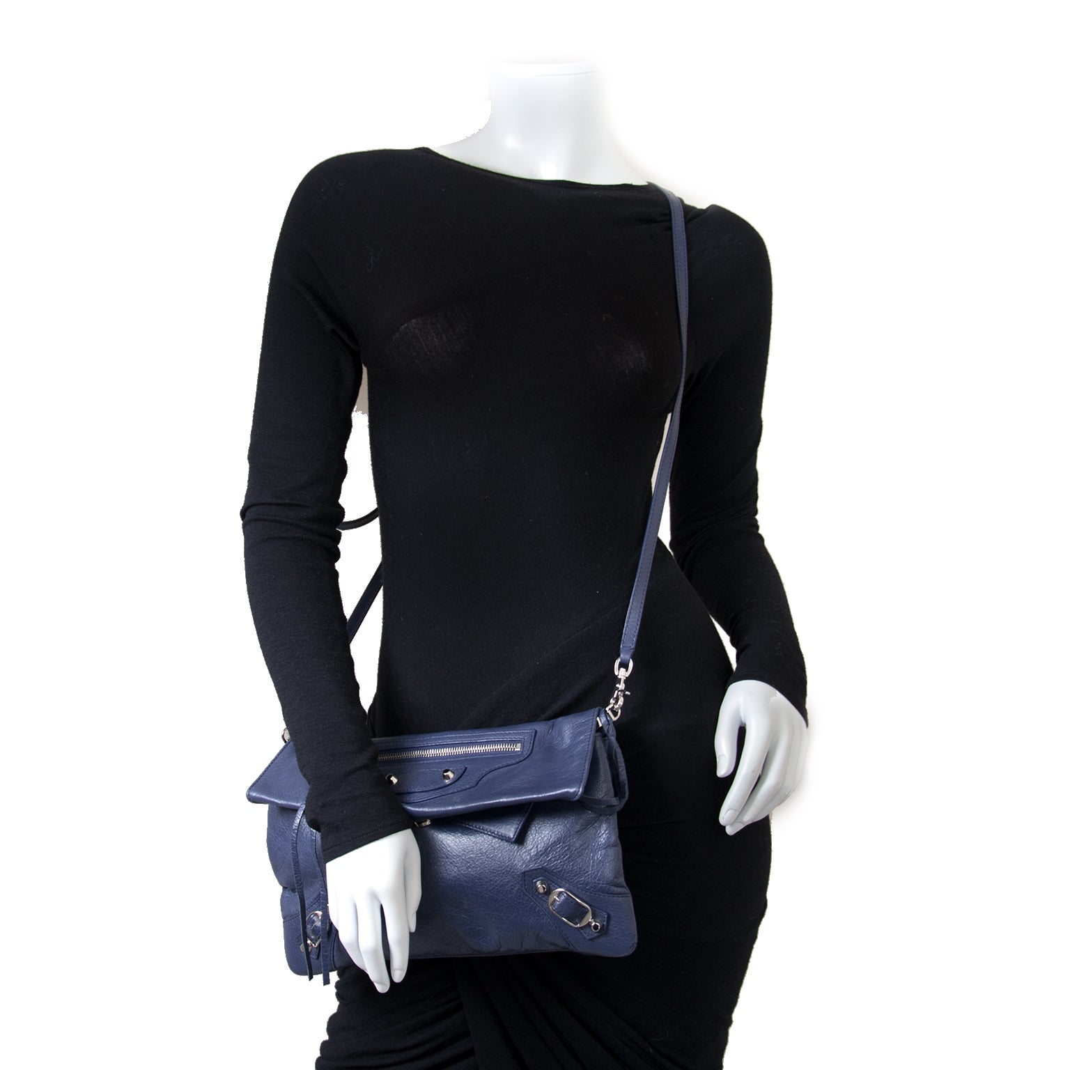 Balenciaga Blue Classic Motocross Envelope Clutch now for sale at labellov vintage fashion webshop belgium