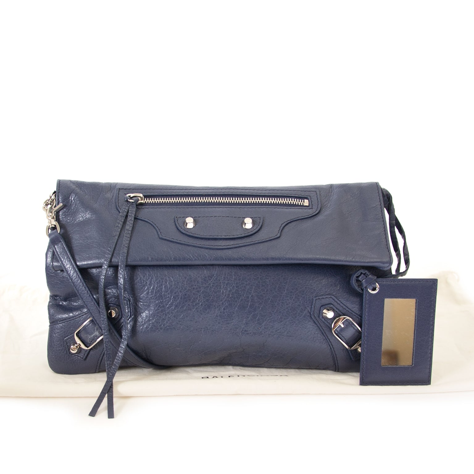 Balenciaga Blue Classic Motocross Envelope Clutch now for sale at labellov vintage fashion webshop belgium
