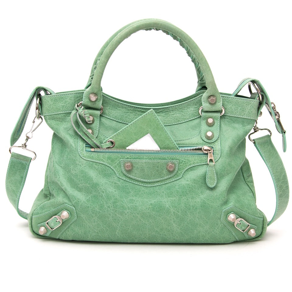 We buy and sell your Balenciaga Town Seafoam Green Shoulder Bag for the best price online available