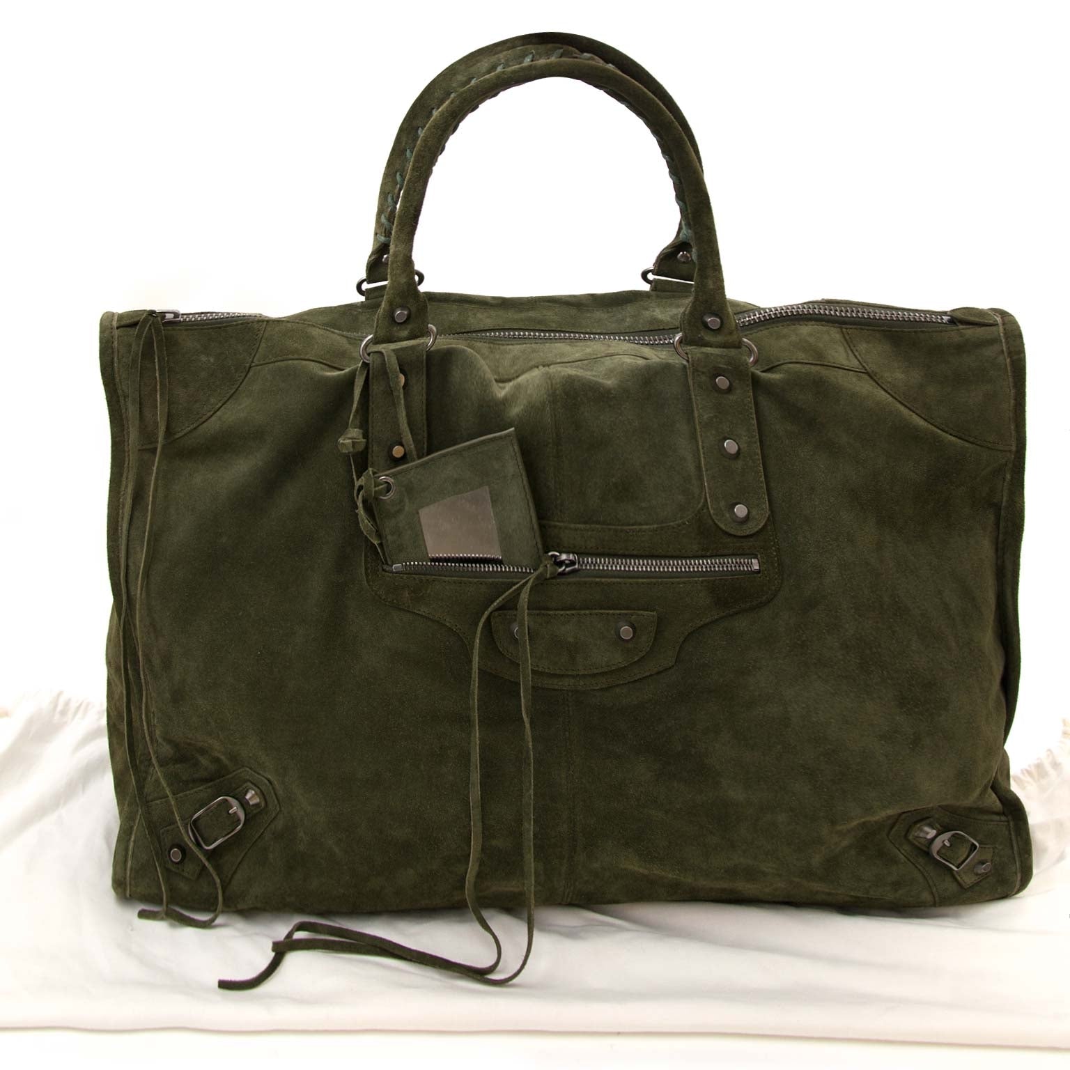 balenciaga khaki suede city weekender bag now for sale at labellov vintage fashion webshop belgium
