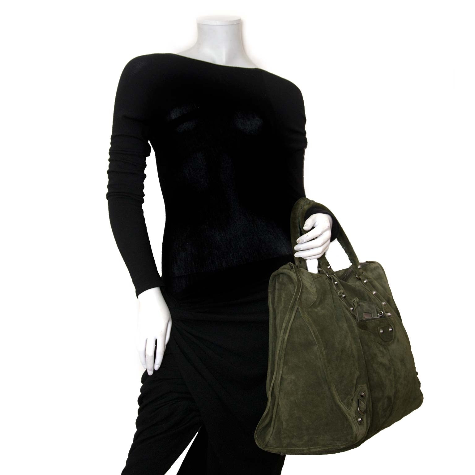 balenciaga khaki suede city weekender bag now for sale at labellov vintage fashion webshop belgium