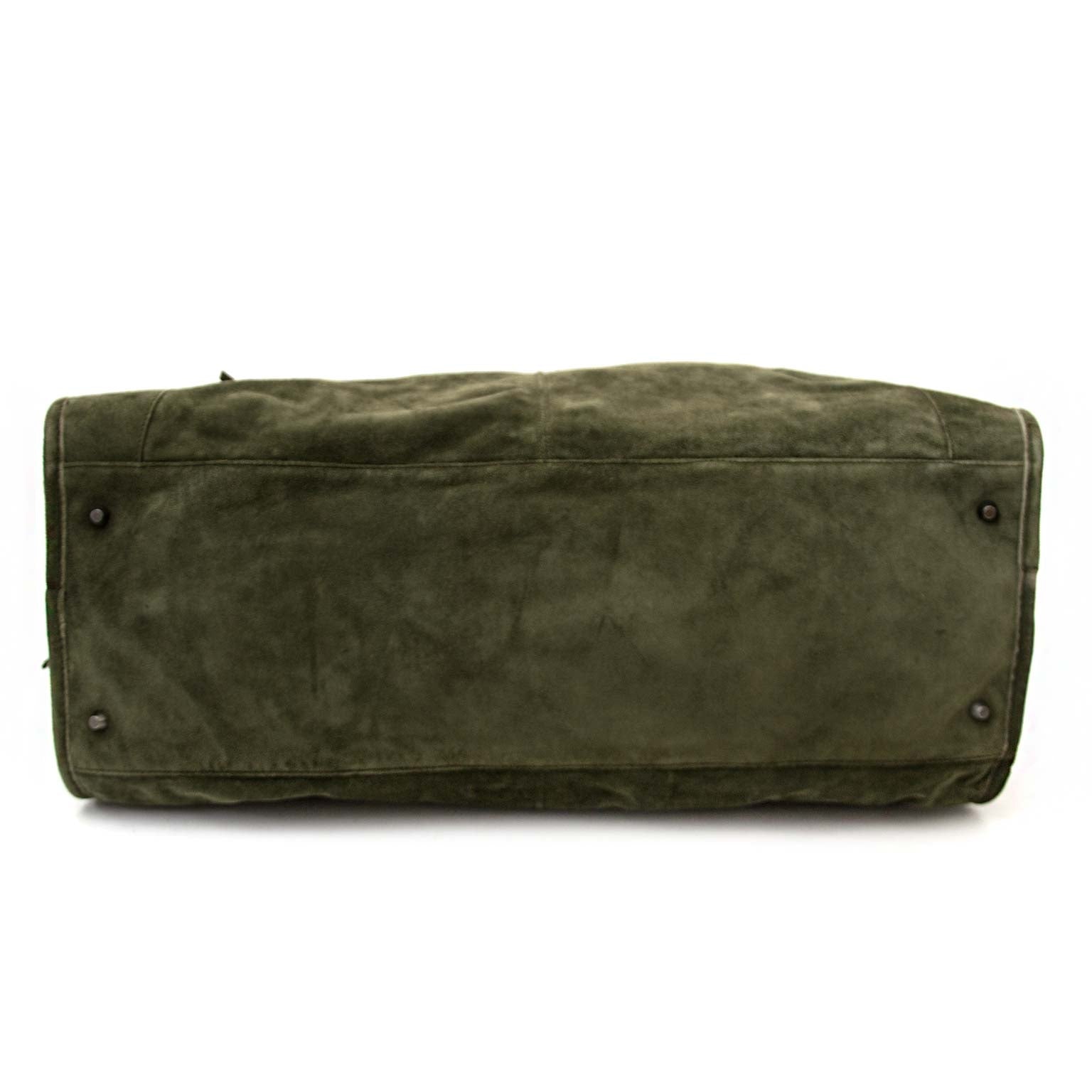 balenciaga khaki suede city weekender bag now for sale at labellov vintage fashion webshop belgium