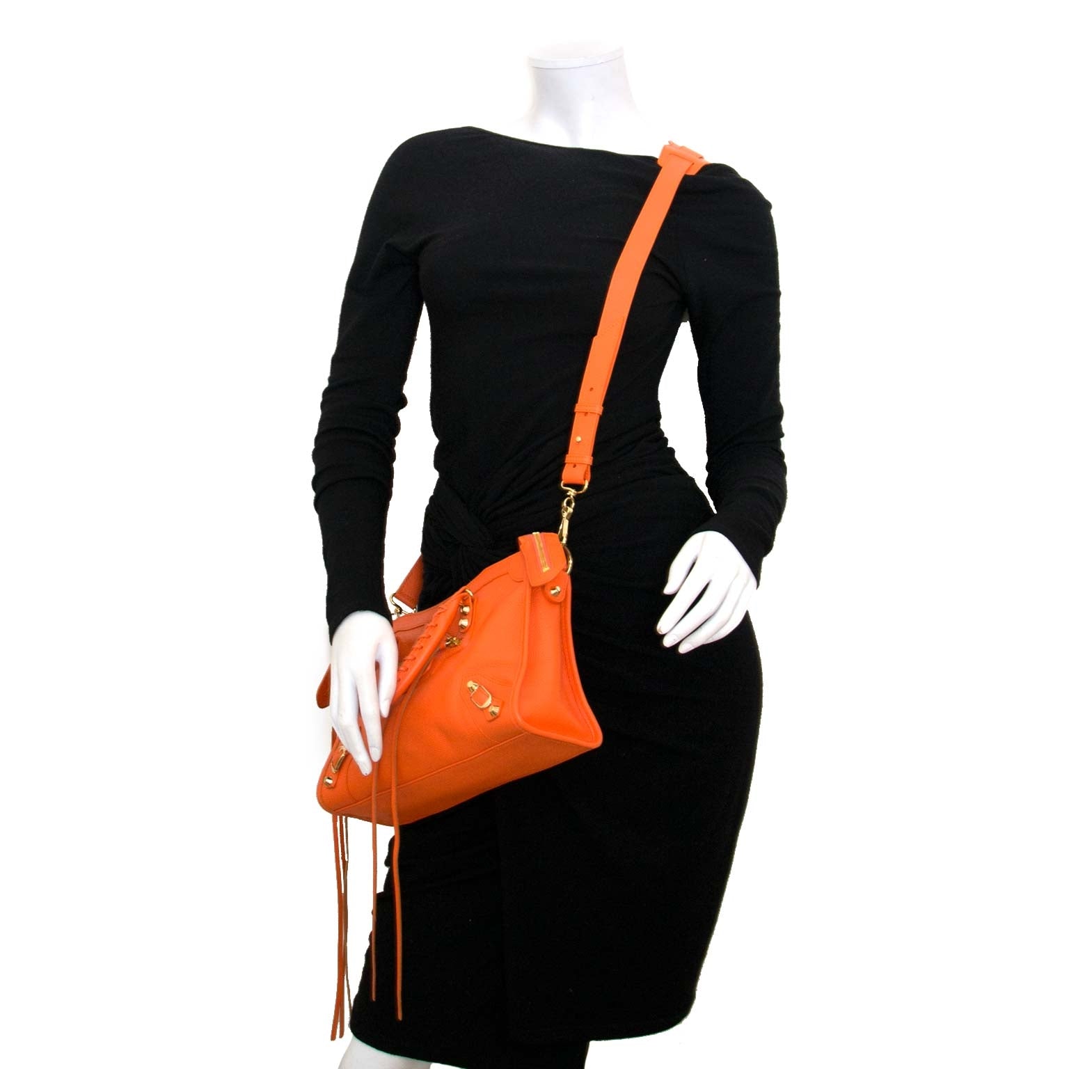 acheter en ligne seconde main Balenciaga City S Vibrato Leather Orange Sanguine