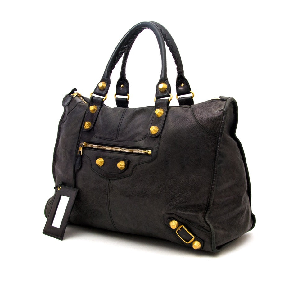 shop safe online secondhand designer Balenciaga Weekender Black GHW Gold Hardware