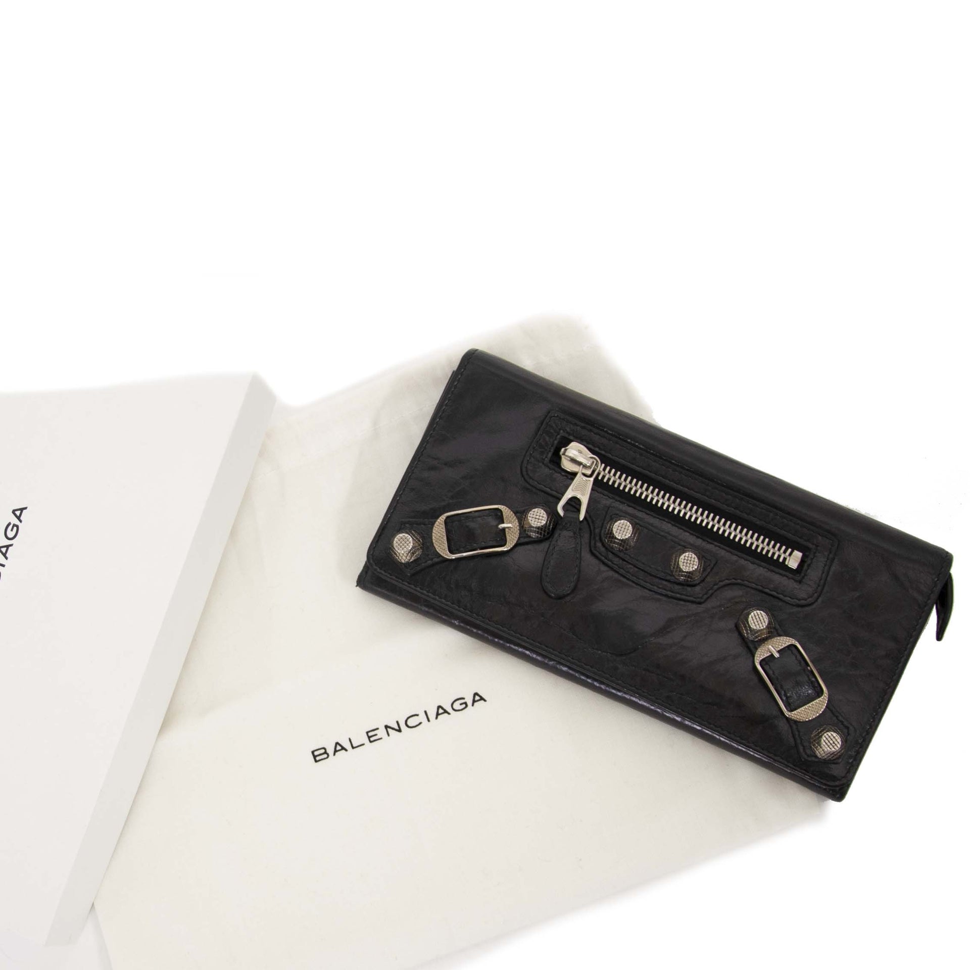 Balenciaga zwarte giant zilver stud portefeuille bij labellov vintage webshop aan de laagste prijs