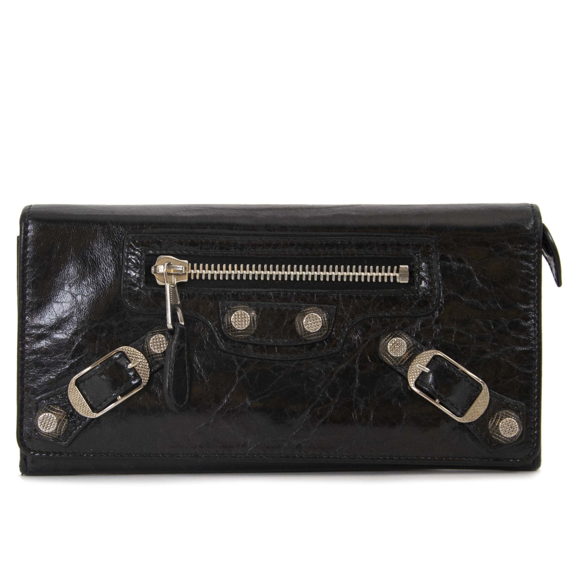 Balenciaga Black Giant Silver Stud Wallet now for sale at labellov vintage fashion webshop belgium