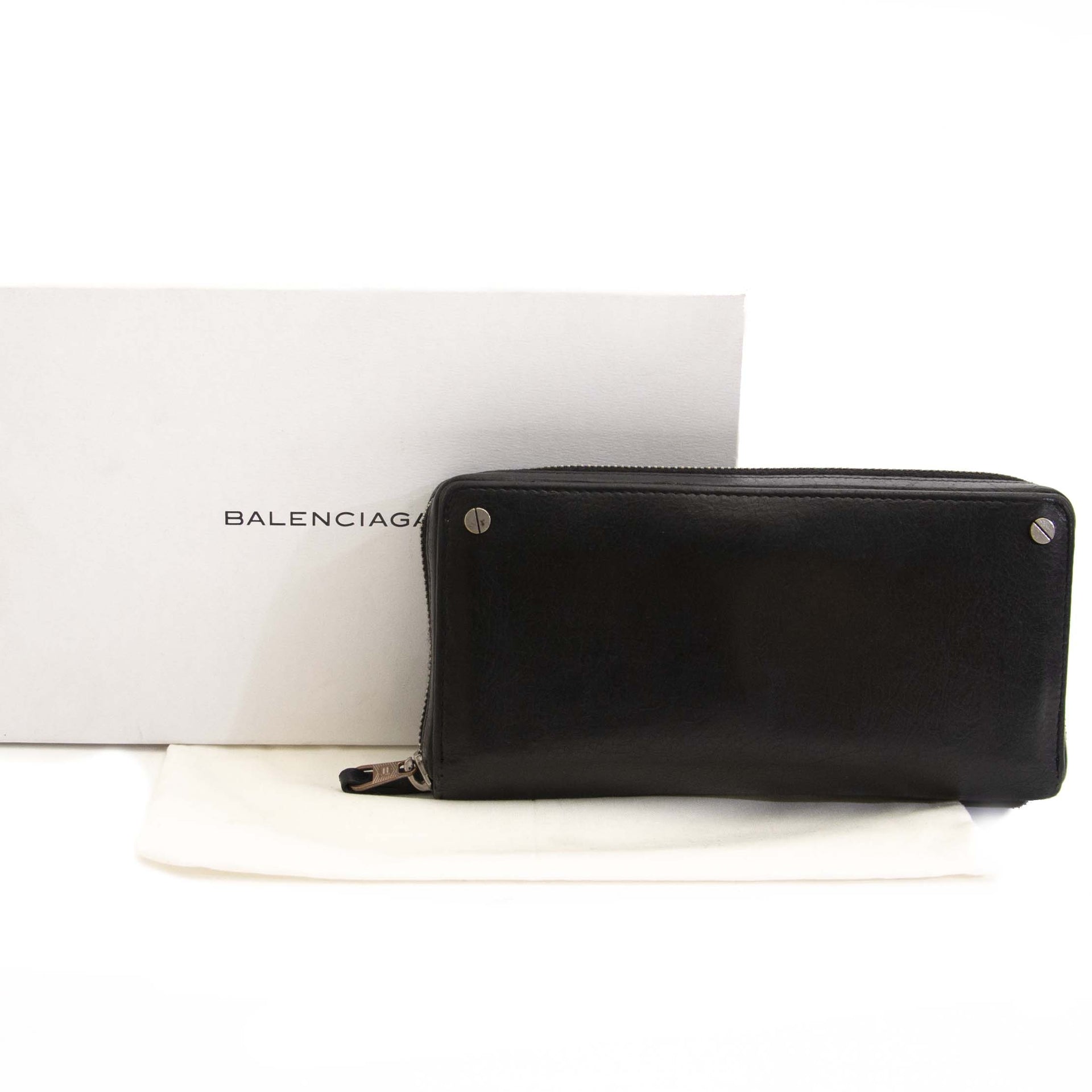 Authentieke tweedehands Balenciaga Silver Screw Wallet Black koop online webshop LabelLOV