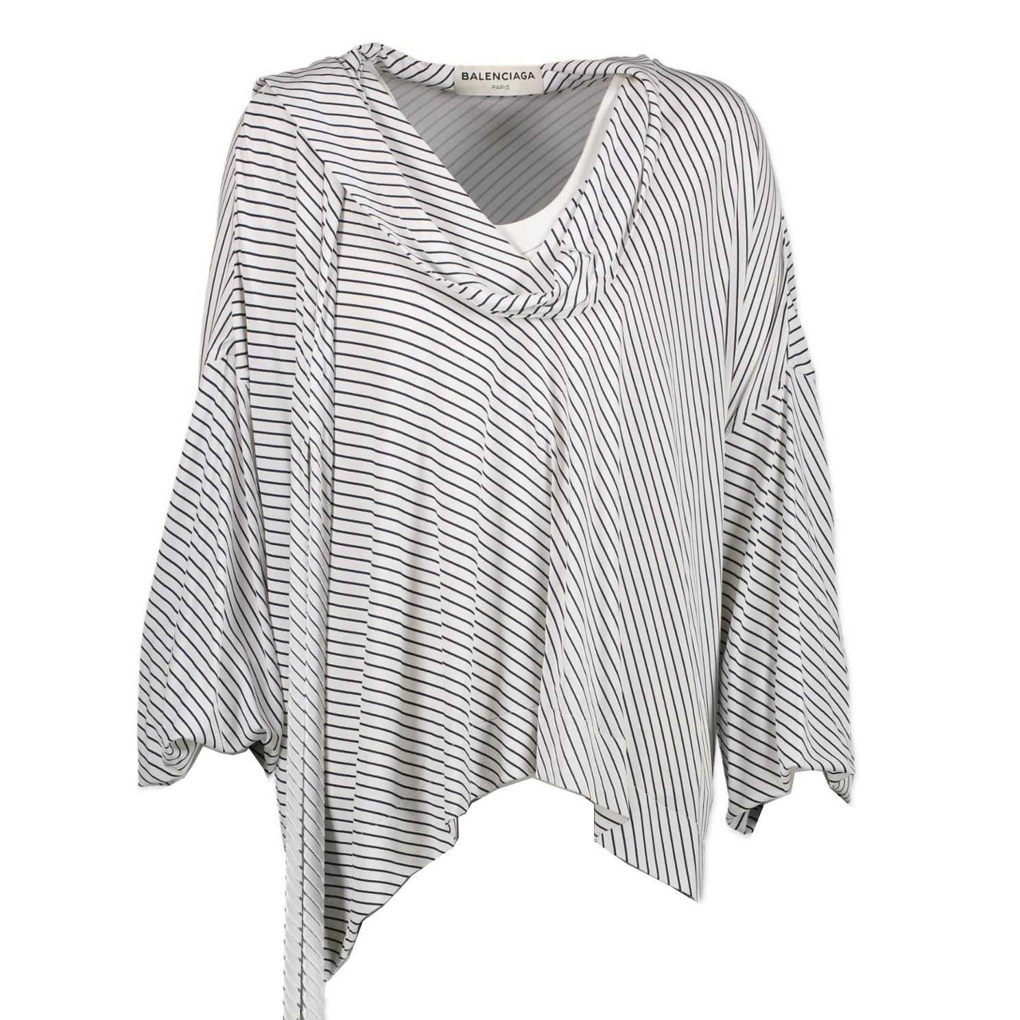 Balenciaga White Blue Striped Blouse - Size 34