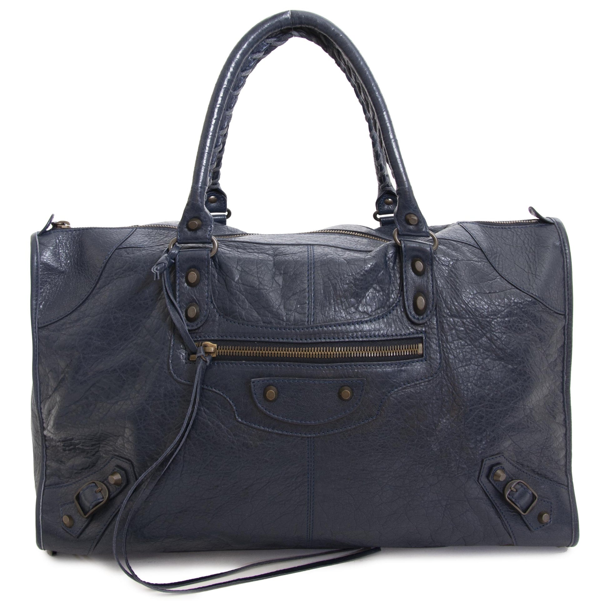 Balenciaga Blue Leather Work Bag now for sale at labellov vintage fashion webshop belgium