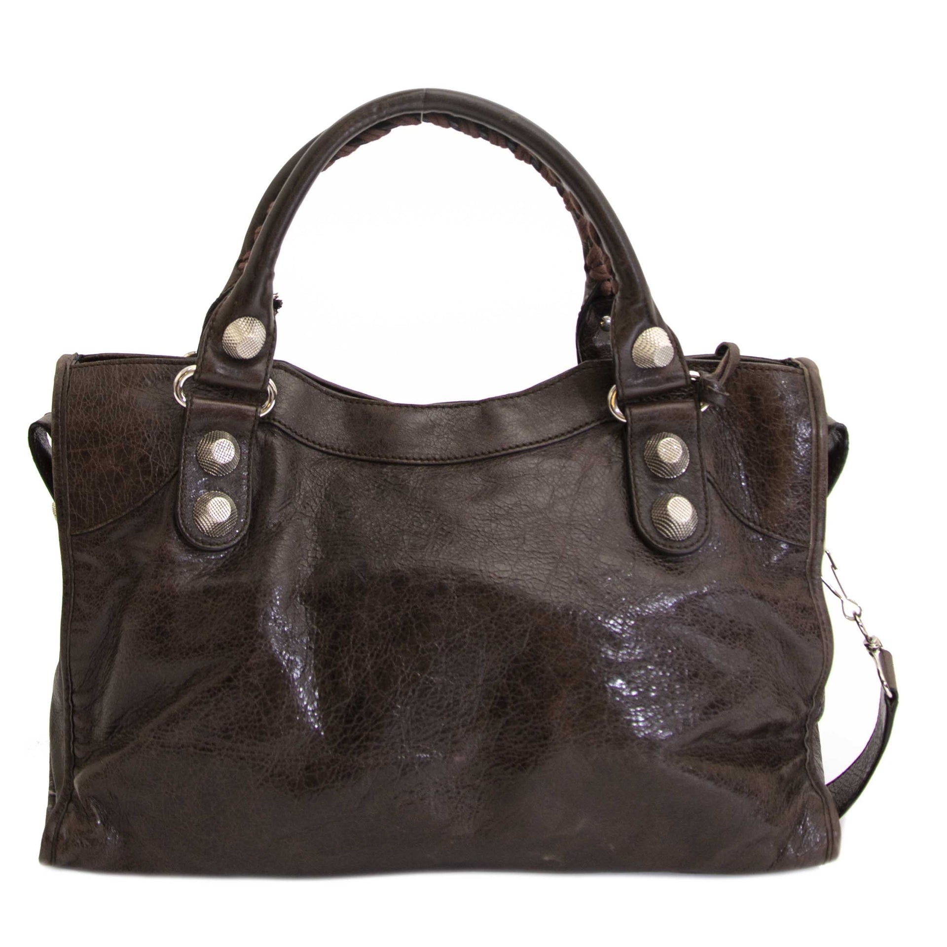 buy authentic secondhand balenciaga brown lamsbkin giant 21 motorcycle city bags at labellov vintage webshop