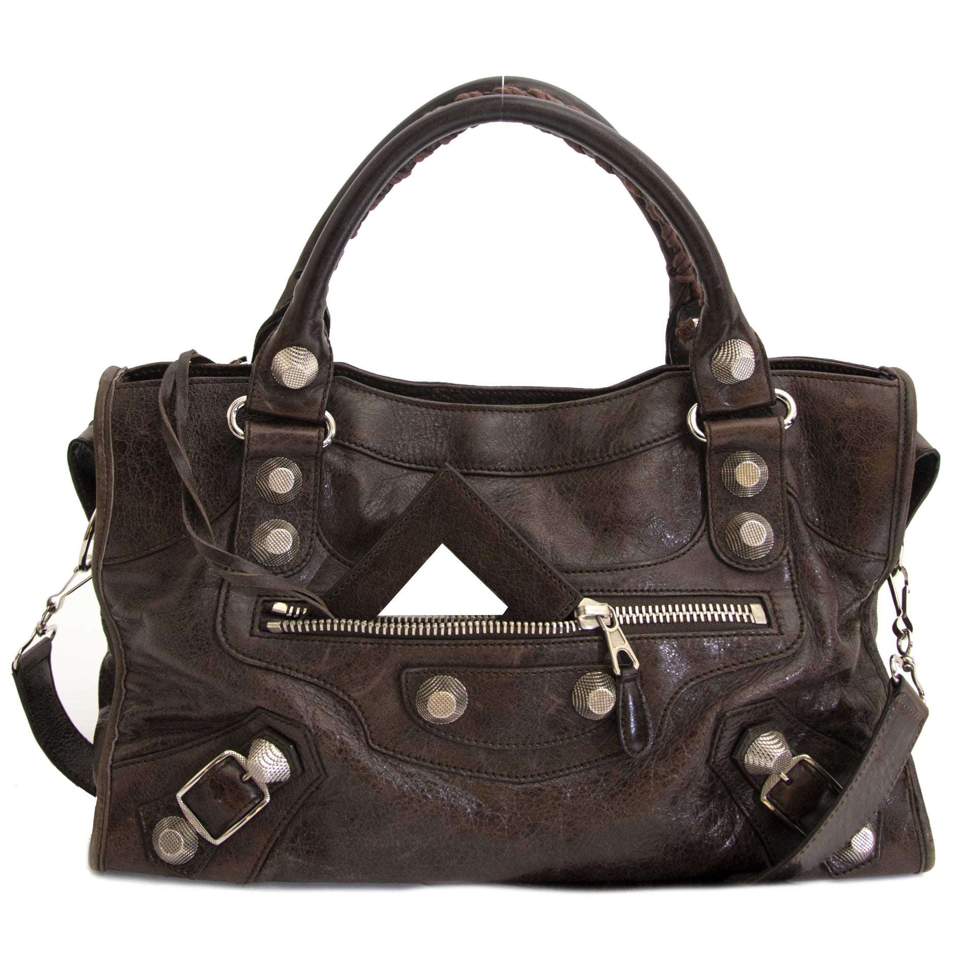 Balenciaga Brown Lambskin Leather Giant 21 Motorcycle City Bag now for sale at labellov vintage fashion webshop belgium