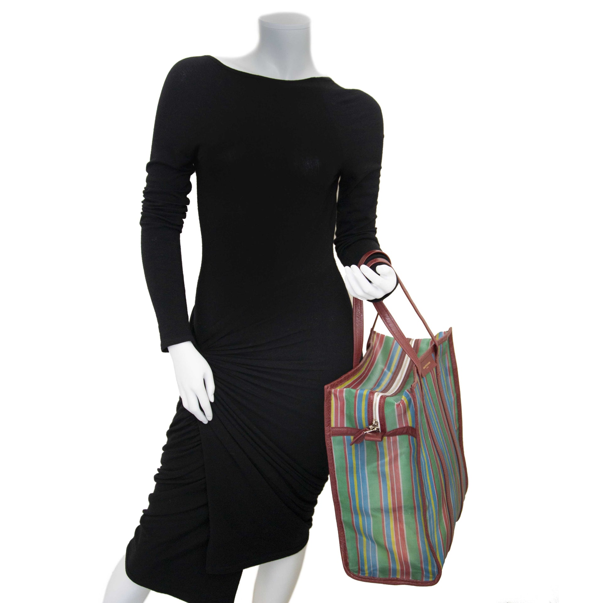 Balenciaga Bazar Medium AJ Mesh Striped Shopper Tote Bag
