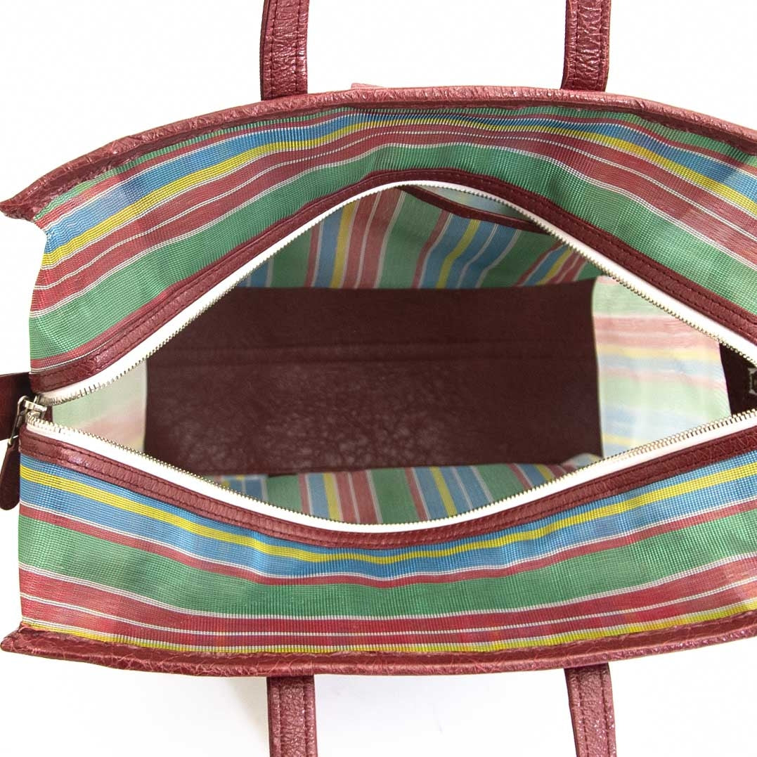 Balenciaga Bazar Medium AJ Mesh Striped Shopper Tote Bag